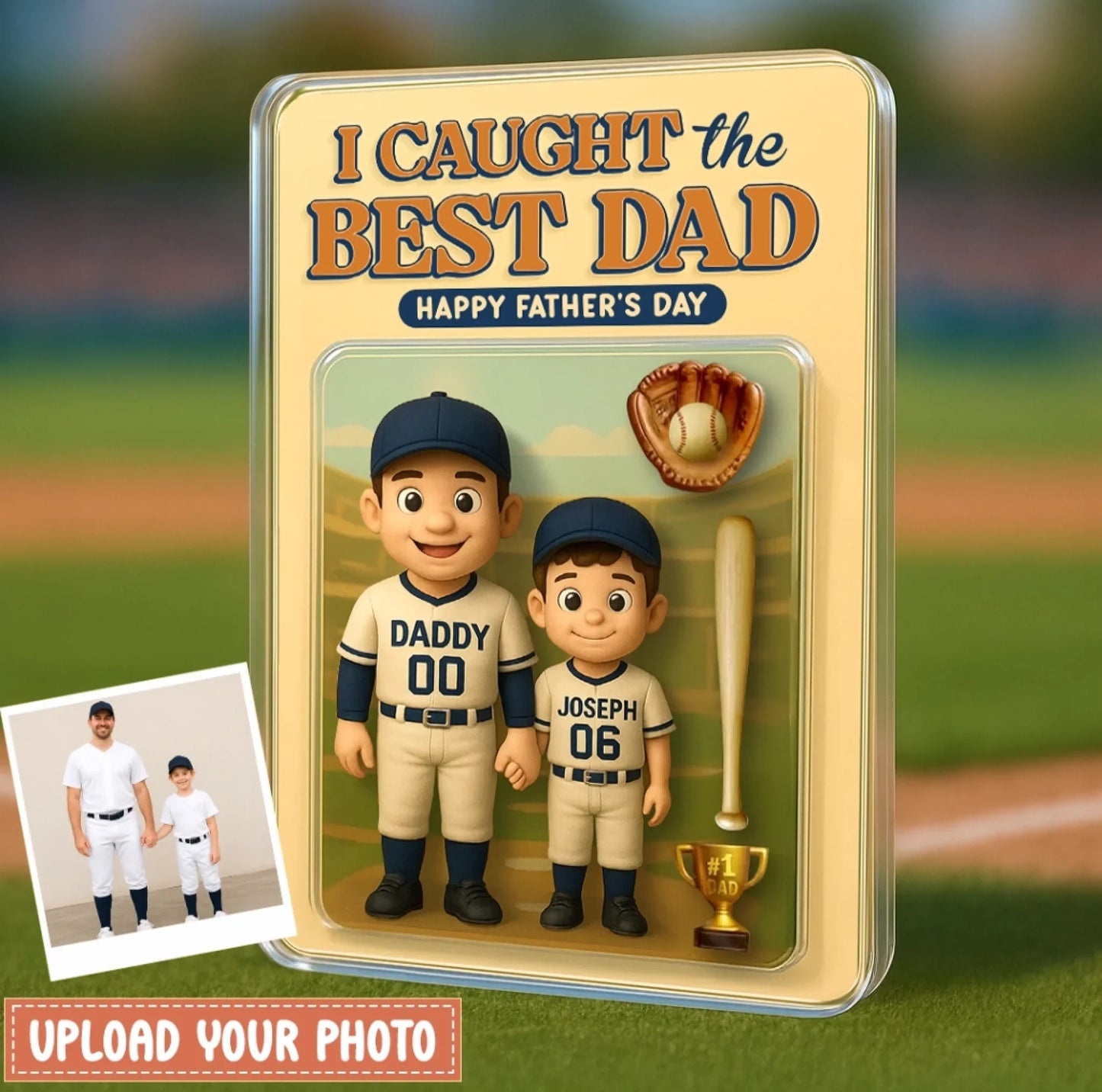 Personalized Father And Kids Baseball Acrylic Block - Gift Idea For Father's Day - Upload Photo - I Caught The Best Dad
