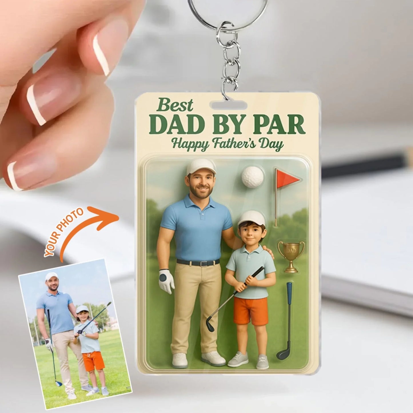 Personalized Golf Father And Kids Acrylic Keychain - Gift Idea For Father's Day - Upload Photo - Father & Daughter Camping Partners For Life