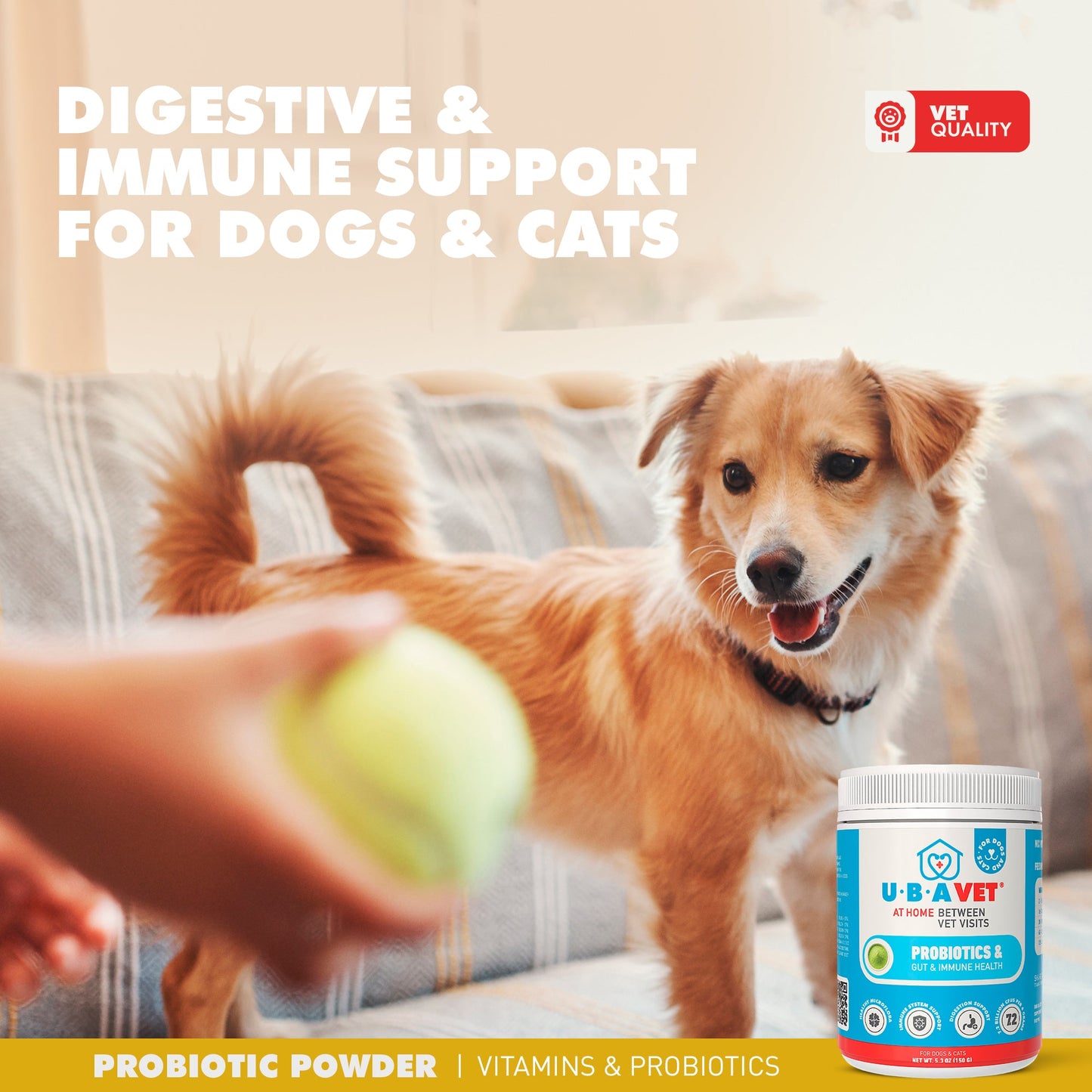 UBAVET Probiotics & Gut + Immune Health Support for Dogs & Cats – 5.3 oz / 150 g Powder