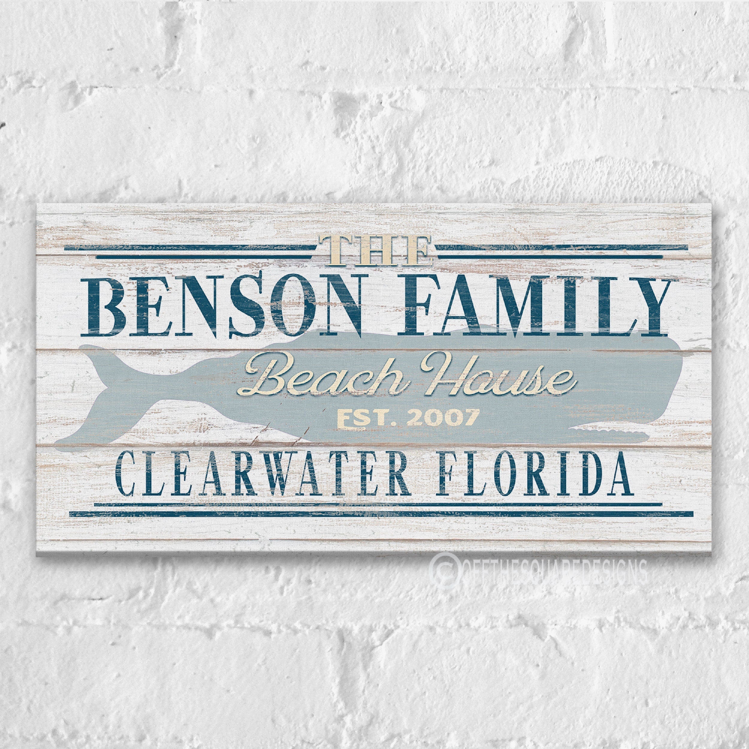 Beach House Family Name Whale Sign | Personalized Beach House Canvas Wall Decor