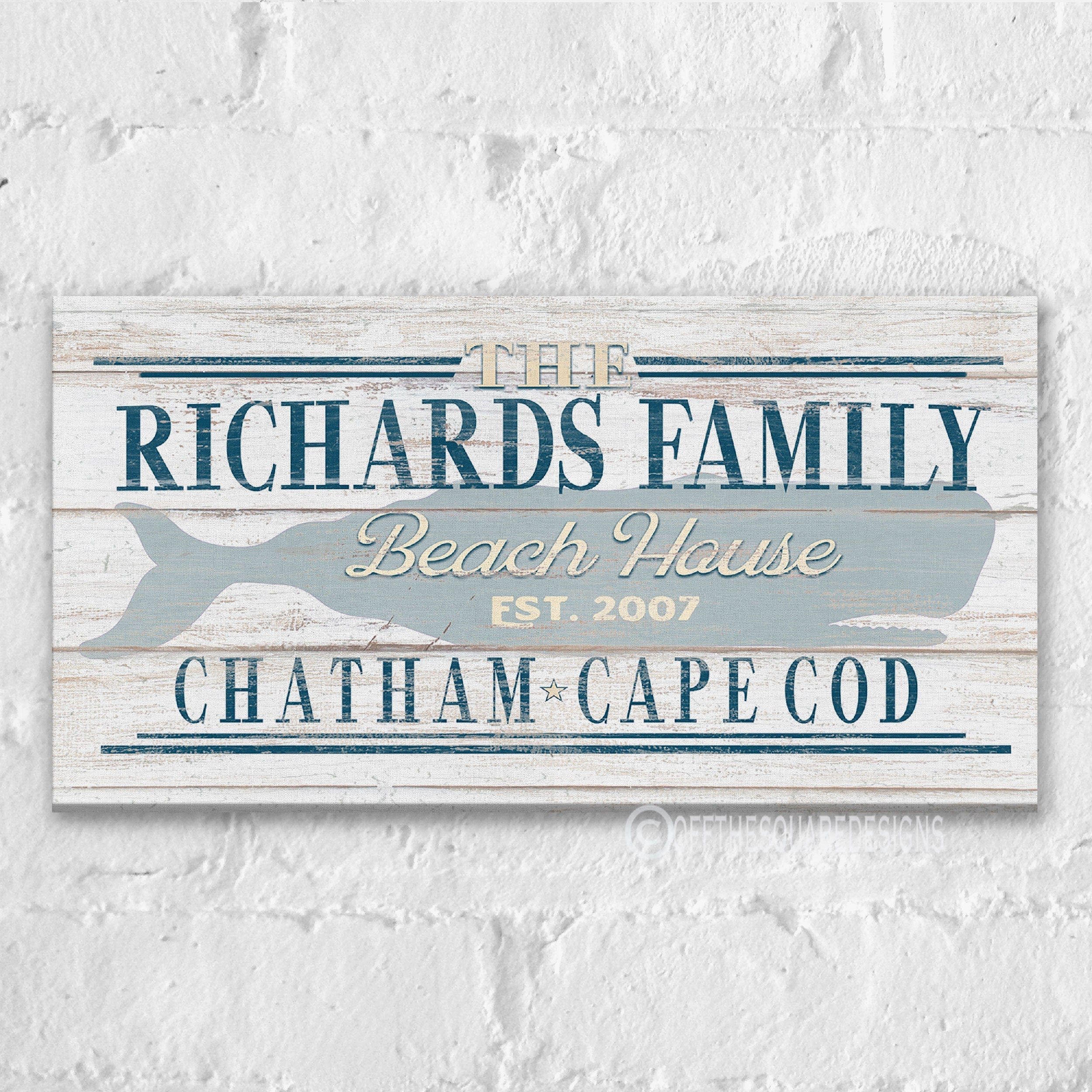 Beach House Family Name Whale Sign | Personalized Beach House Canvas Wall Decor