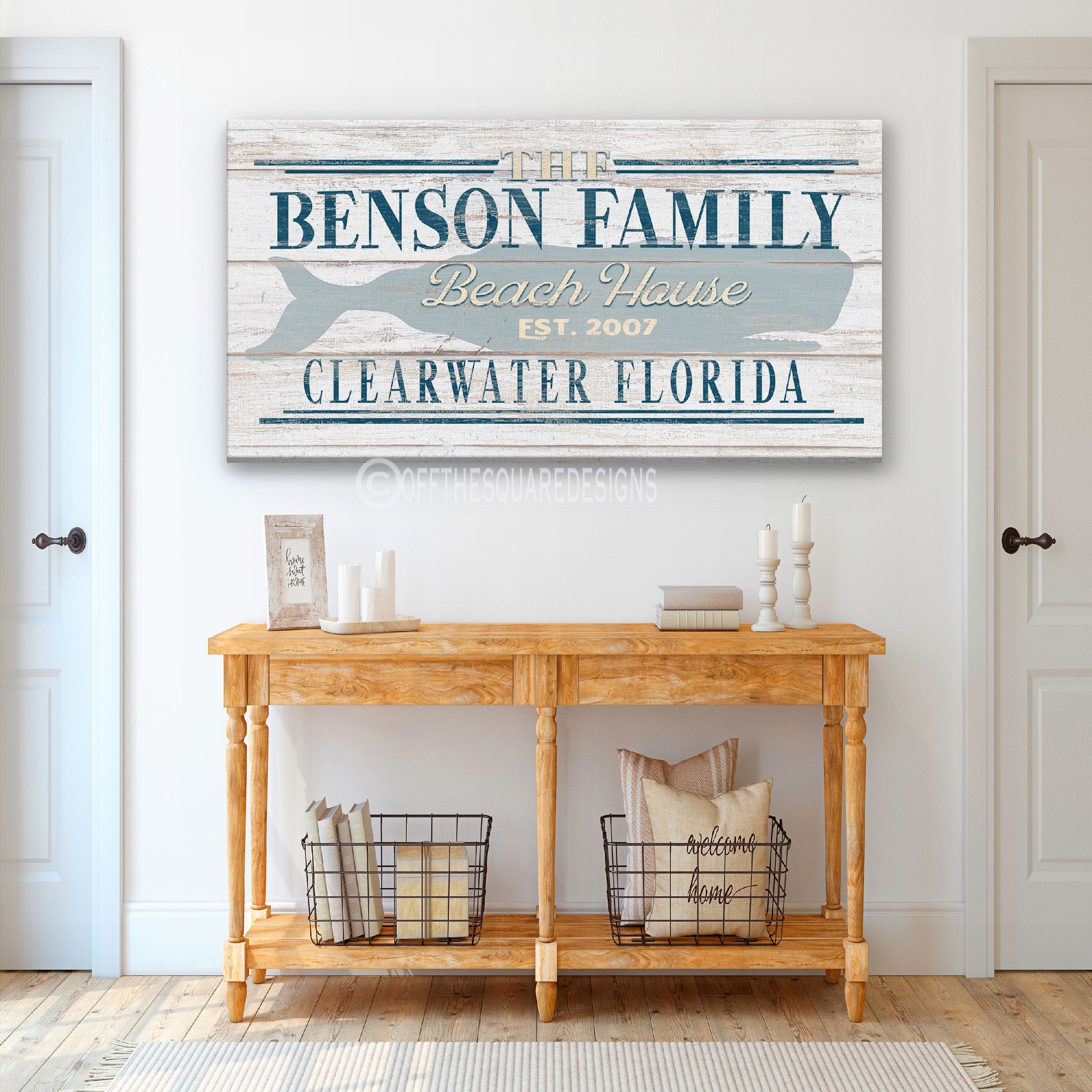 Beach House Family Name Whale Sign | Personalized Beach House Canvas Wall Decor