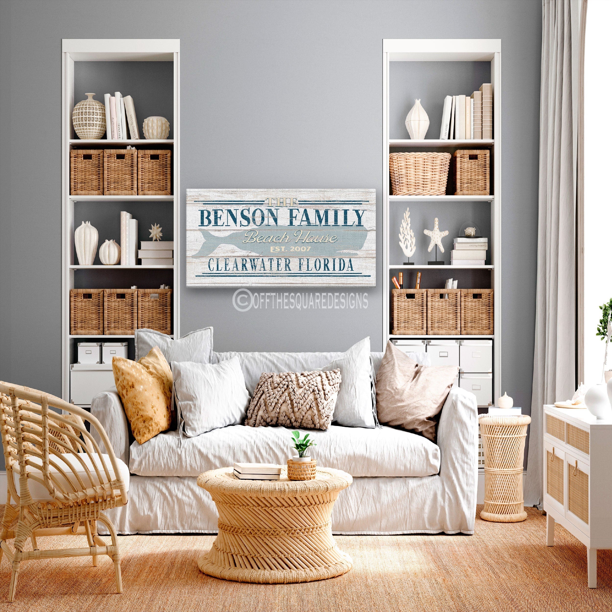 Beach House Family Name Whale Sign | Personalized Beach House Canvas Wall Decor