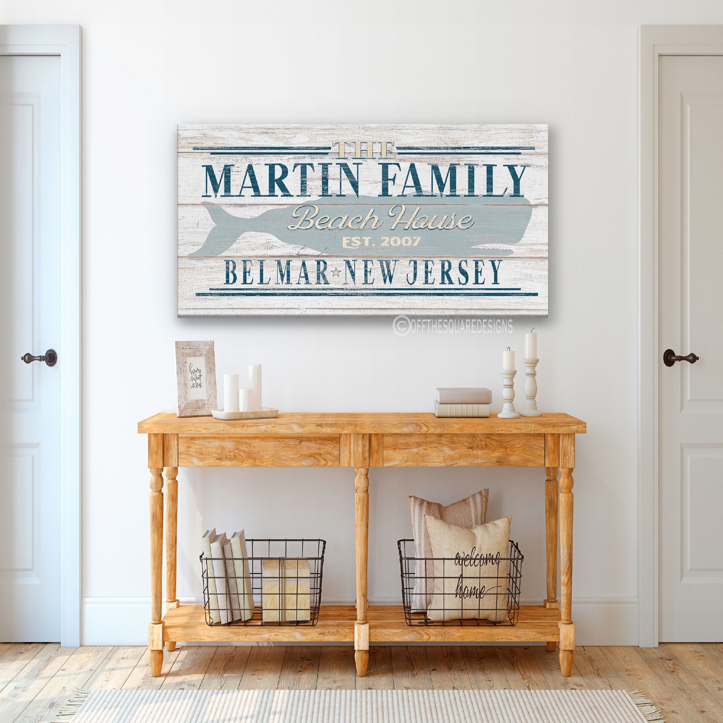 Beach House Family Name Whale Sign | Personalized Beach House Canvas Wall Decor