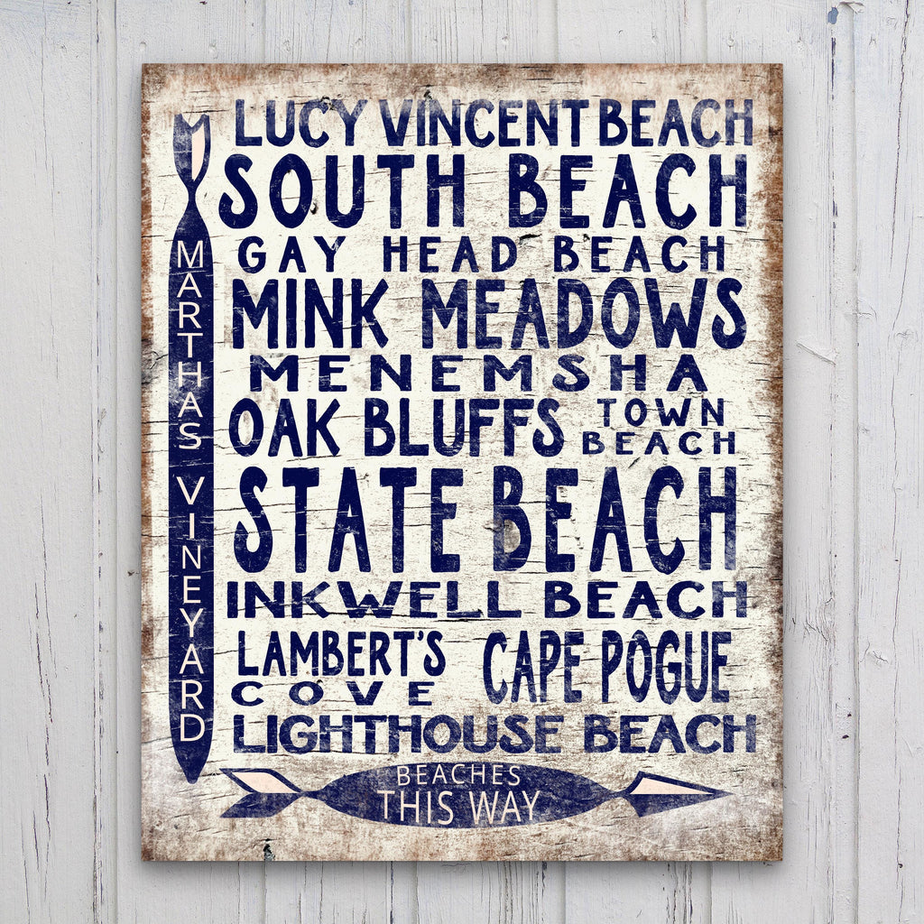 Señal de Playa de Martha's Vineyard - Señal de Flecha Vintage con Apariencia de Madera de Vineyard
