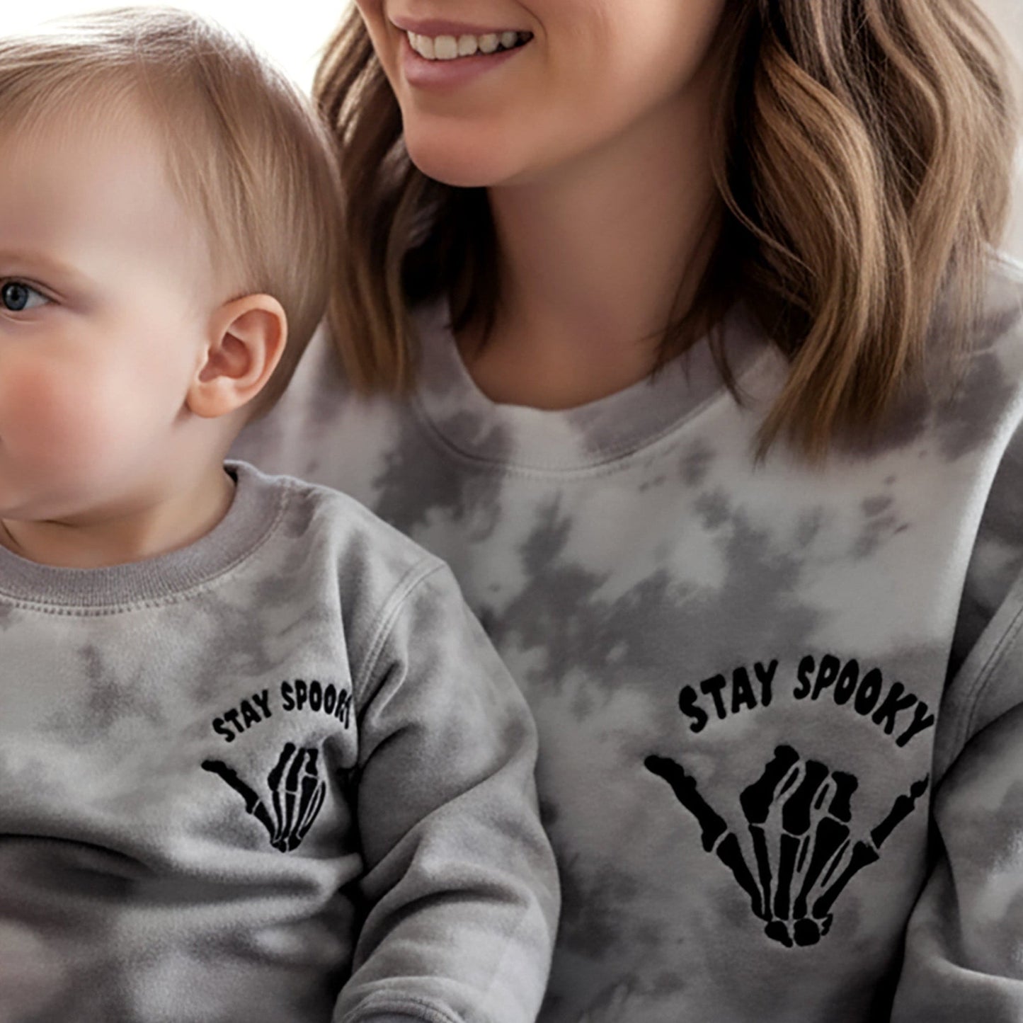 Stay Spooky Tie Dye Embroidered Matching Sweatshirts for Halloween