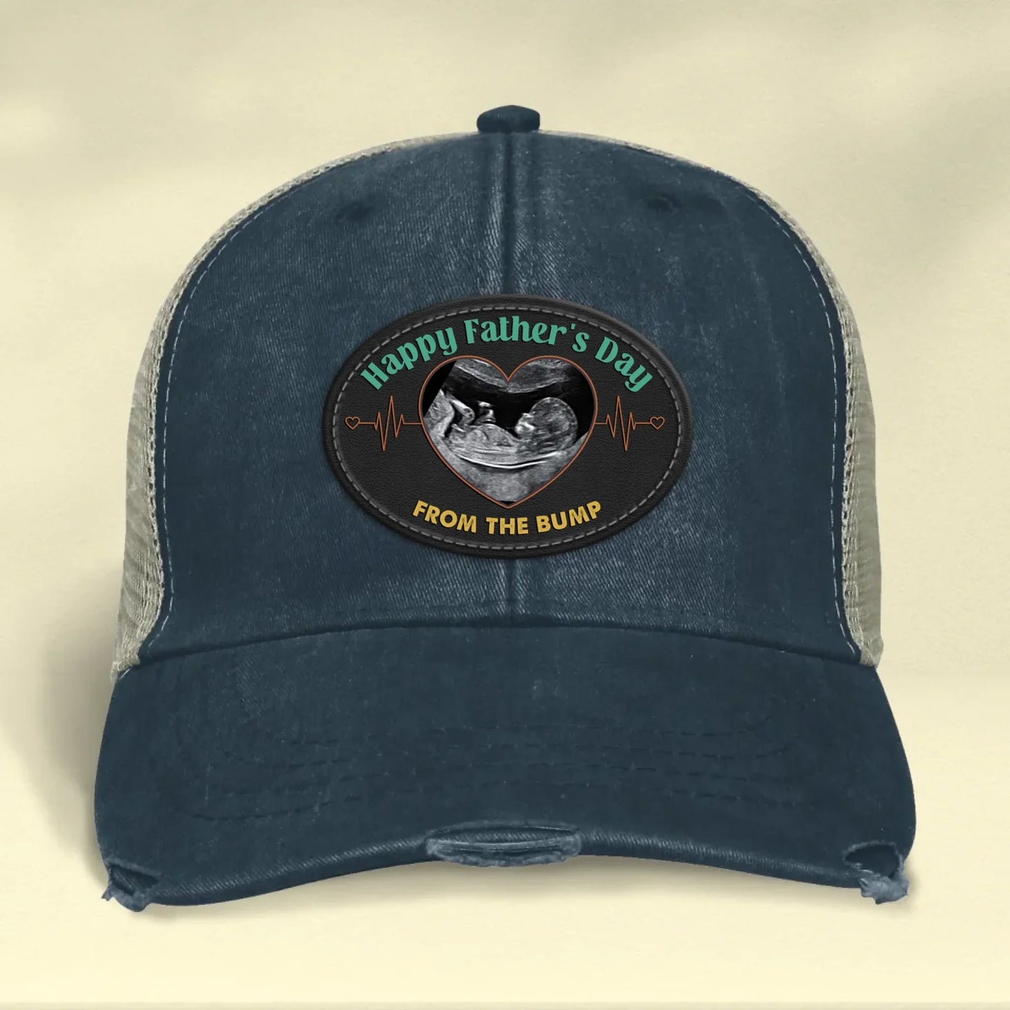 Personalized Upload Photo Distressed Ollie Cap - Happy 1st Father's Day