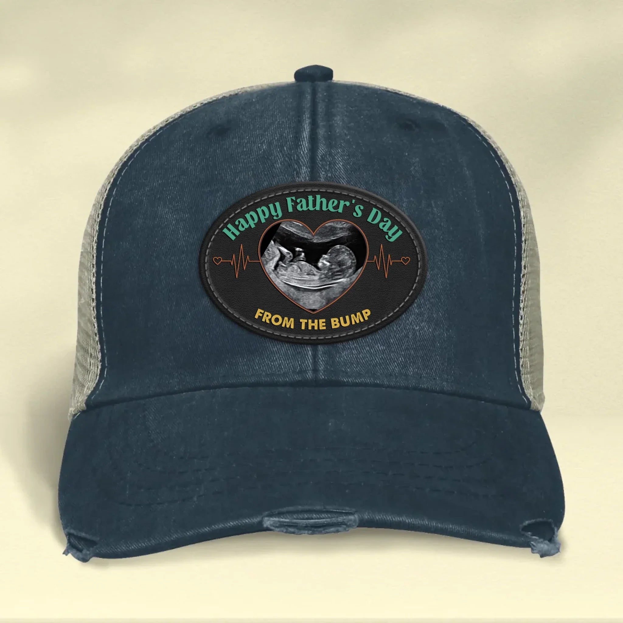 Personalized Upload Photo Distressed Ollie Cap - Happy 1st Father's Day