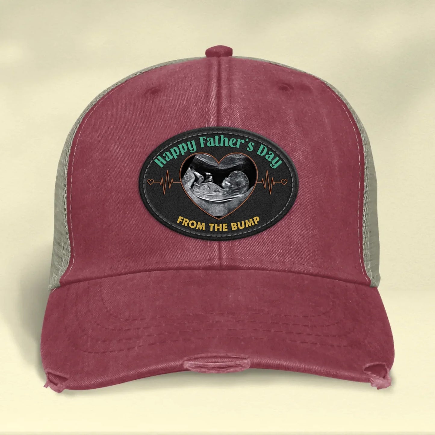 Personalized Upload Photo Distressed Ollie Cap - Happy 1st Father's Day