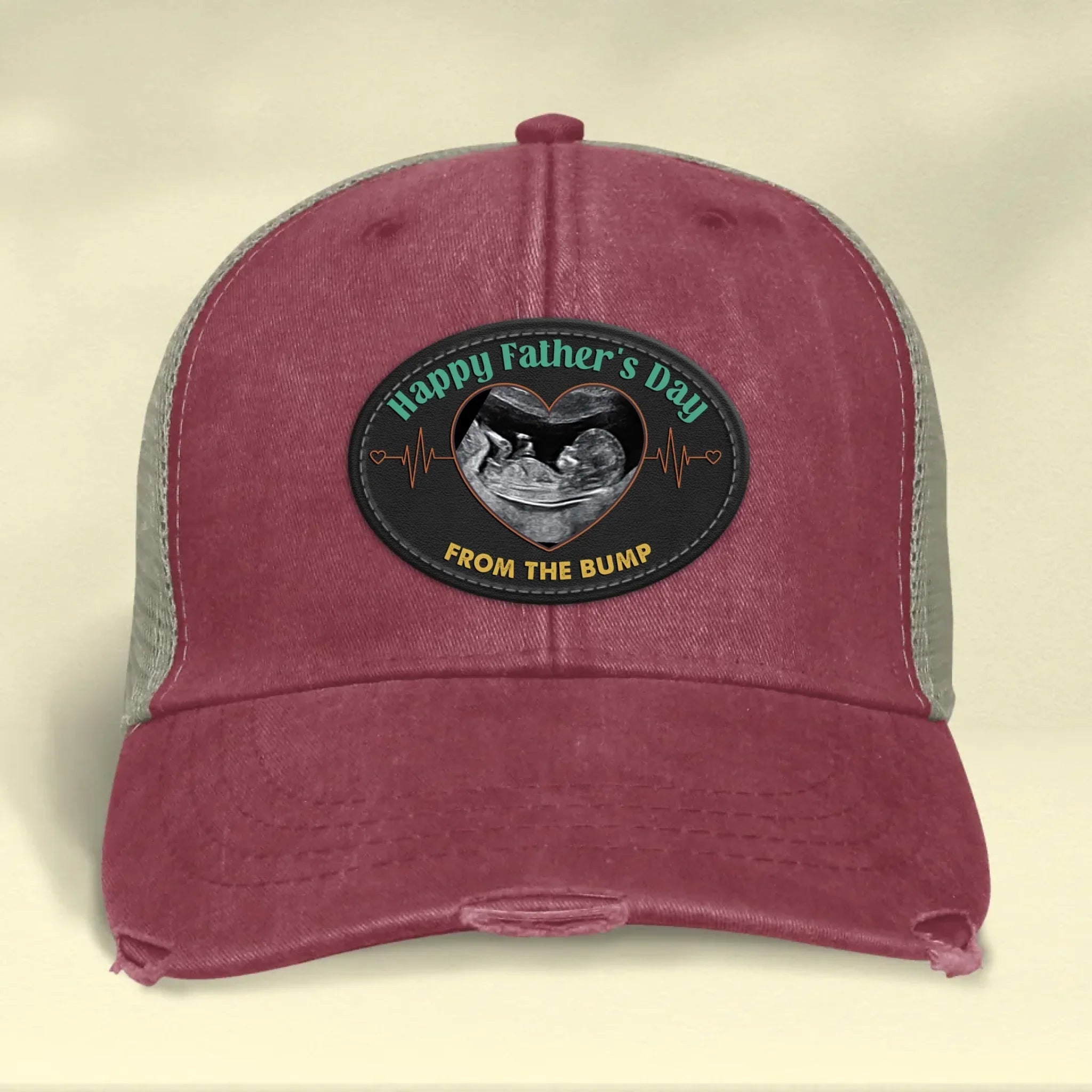 Personalized Upload Photo Distressed Ollie Cap - Happy 1st Father's Day