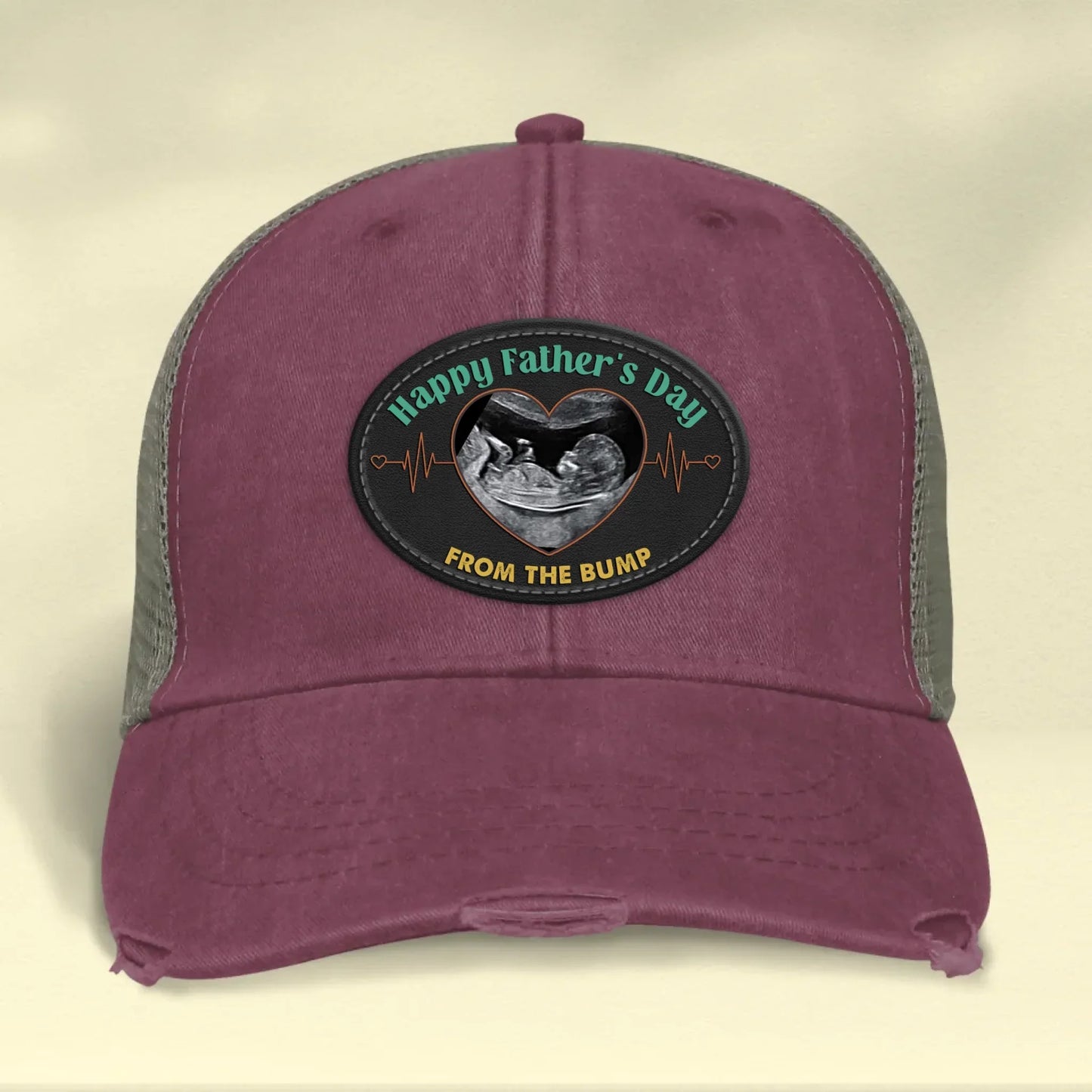 Personalized Upload Photo Distressed Ollie Cap - Happy 1st Father's Day