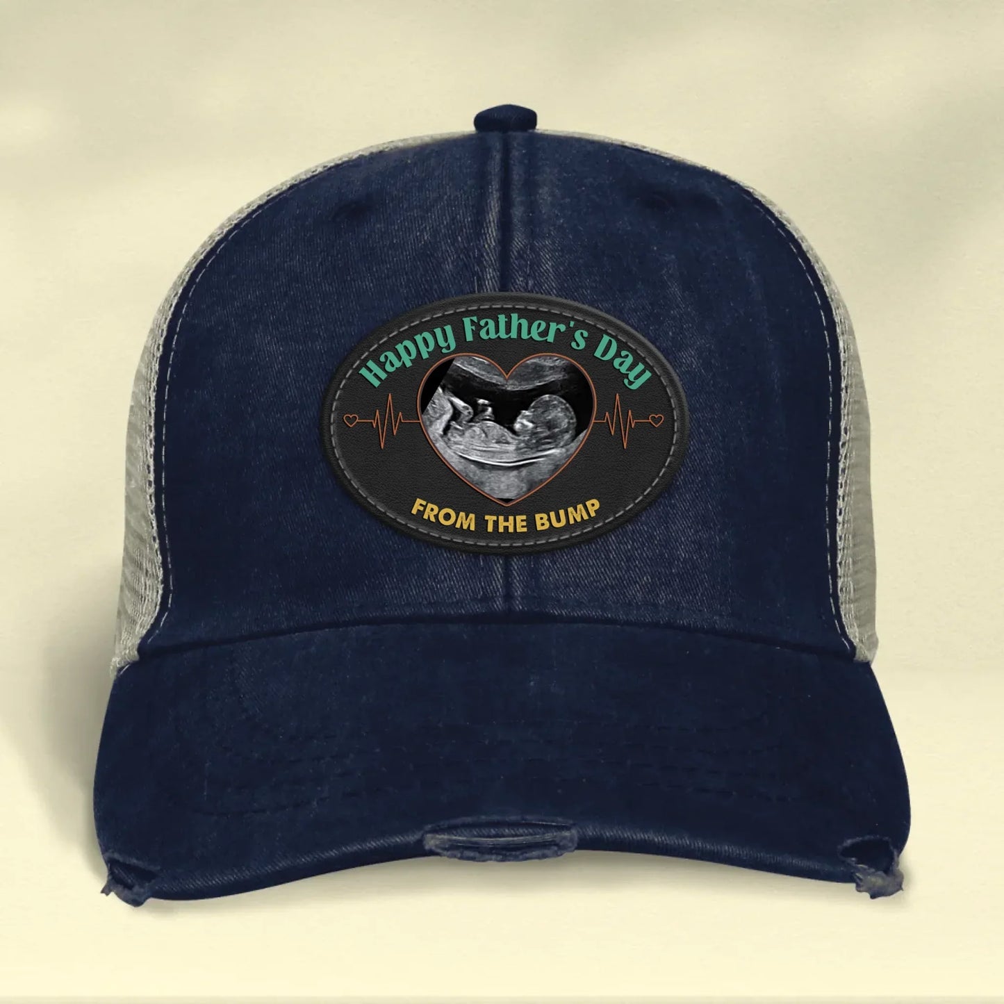 Personalized Upload Photo Distressed Ollie Cap - Happy 1st Father's Day