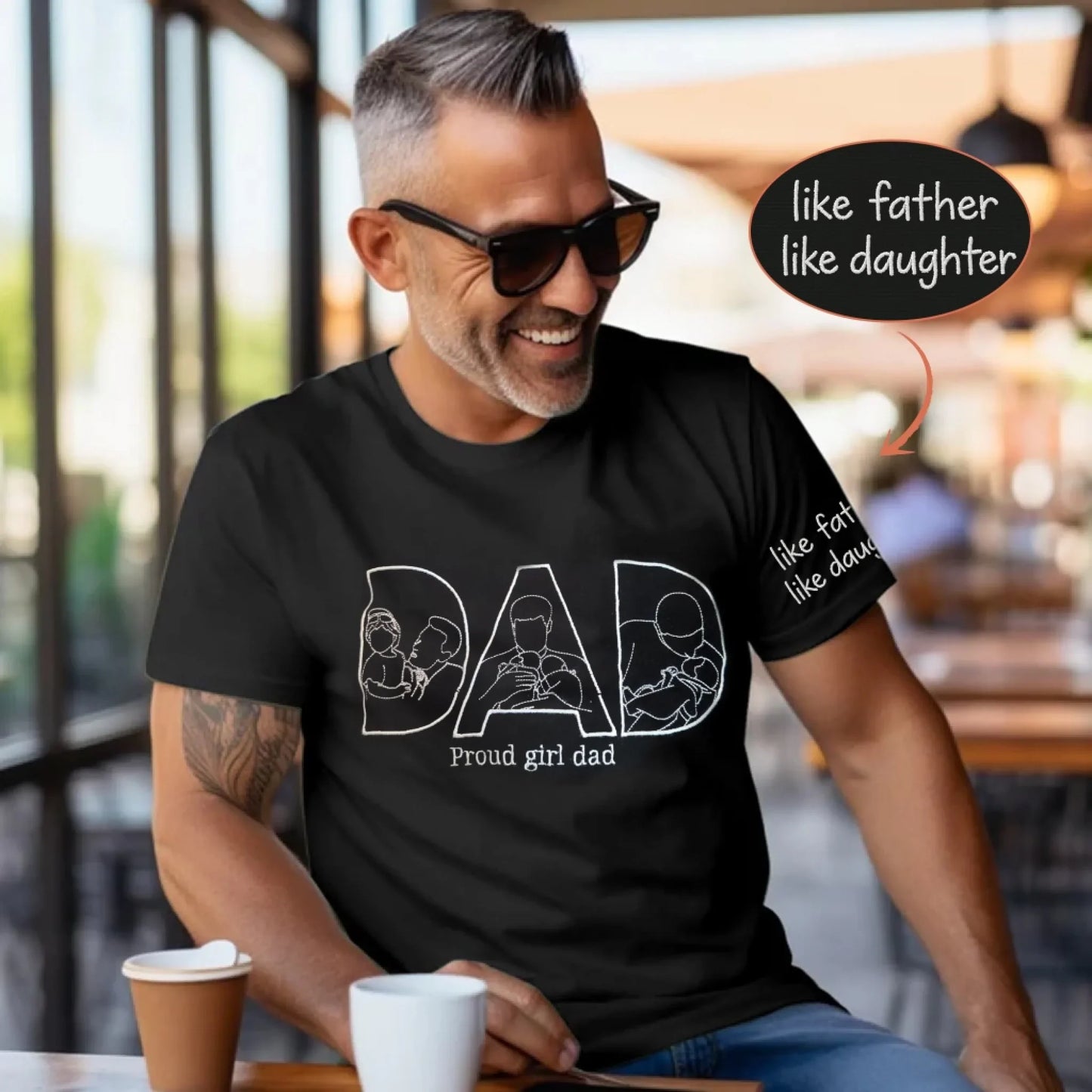 Personalized Portrait Dad Father Figure Embroidered T-Shirt - Gift Idea For Father's Day