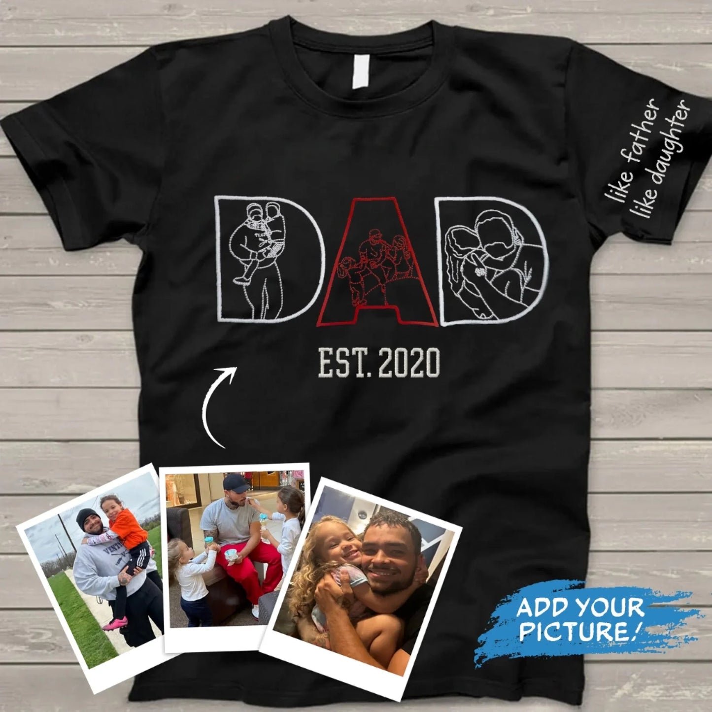 Personalized Portrait Dad Father Figure Embroidered T-Shirt - Gift Idea For Father's Day