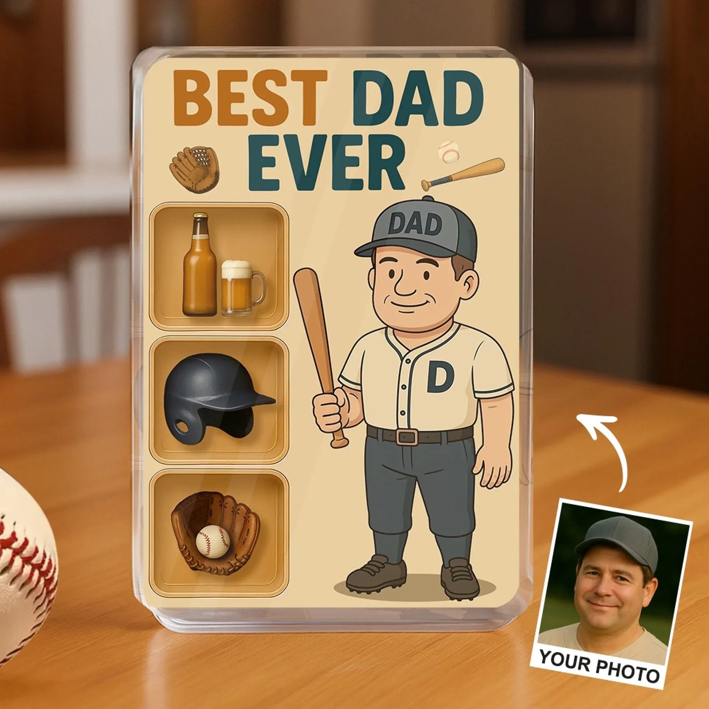 Personalized Baseball Acrylic Block - Gift Idea For Father's Day - Upload Photo - Best Dad Ever