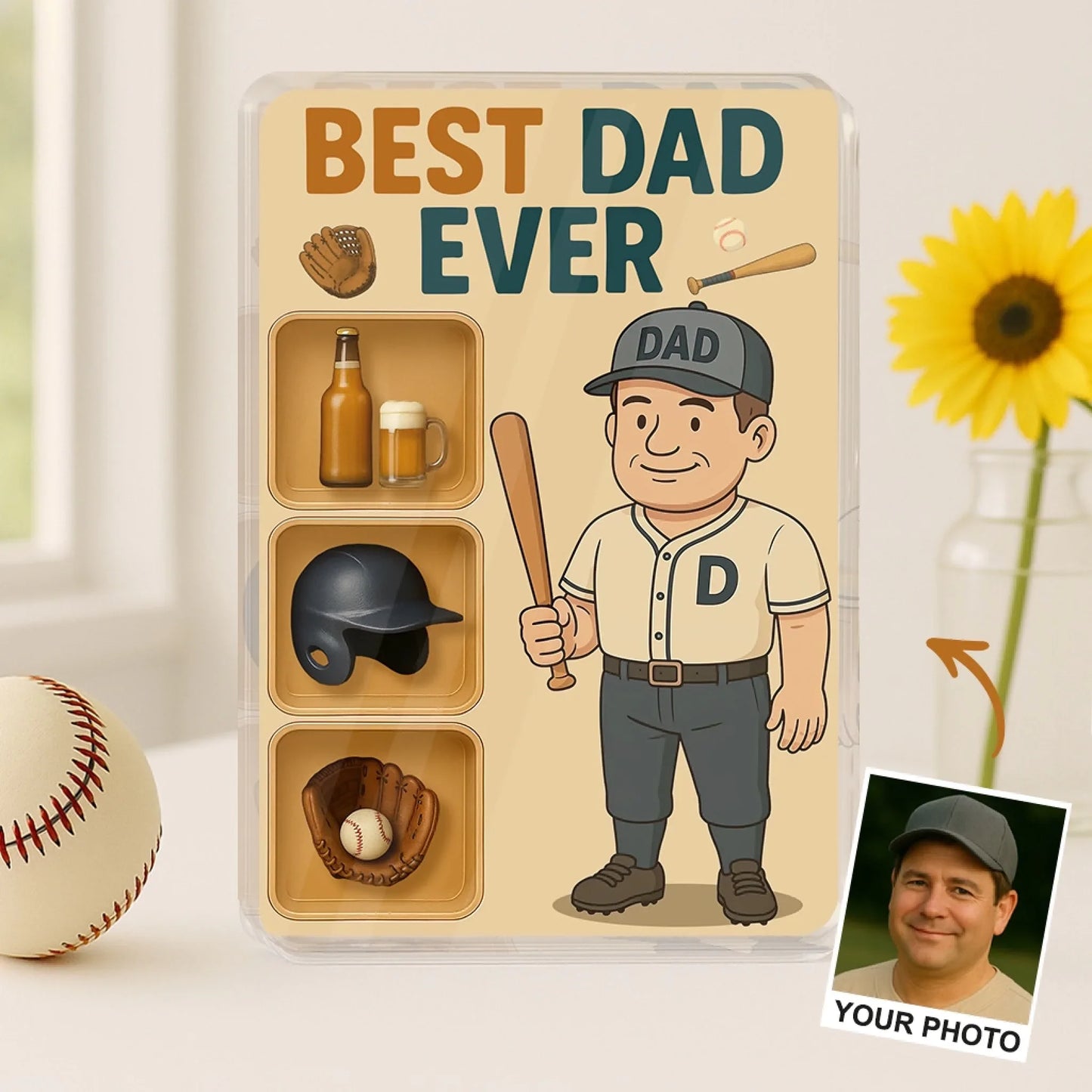 Personalized Baseball Acrylic Block - Gift Idea For Father's Day - Upload Photo - Best Dad Ever