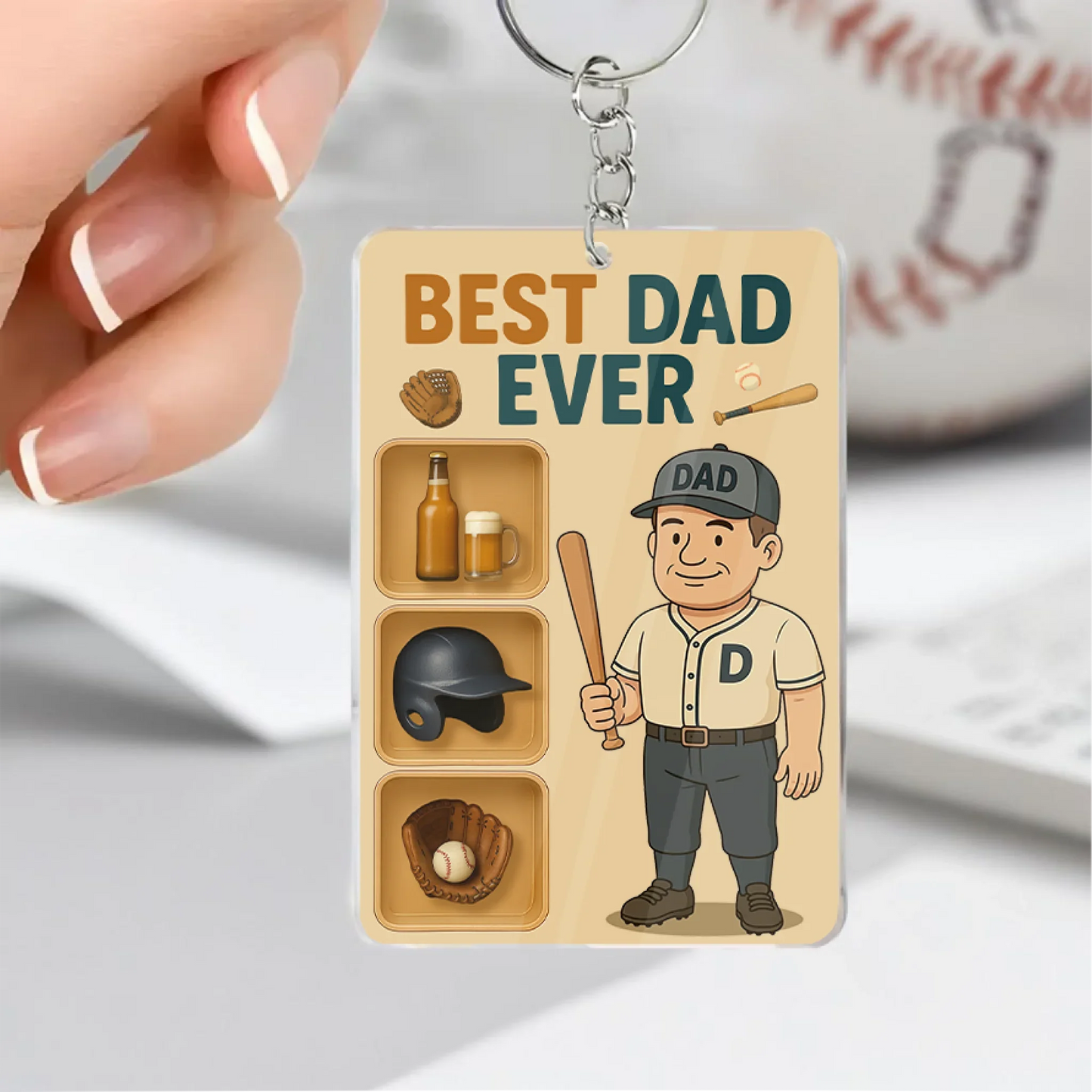 Personalized Baseball Acrylic Keychain - Gift Idea For Father's Day - Upload Photo - Best Dad Ever
