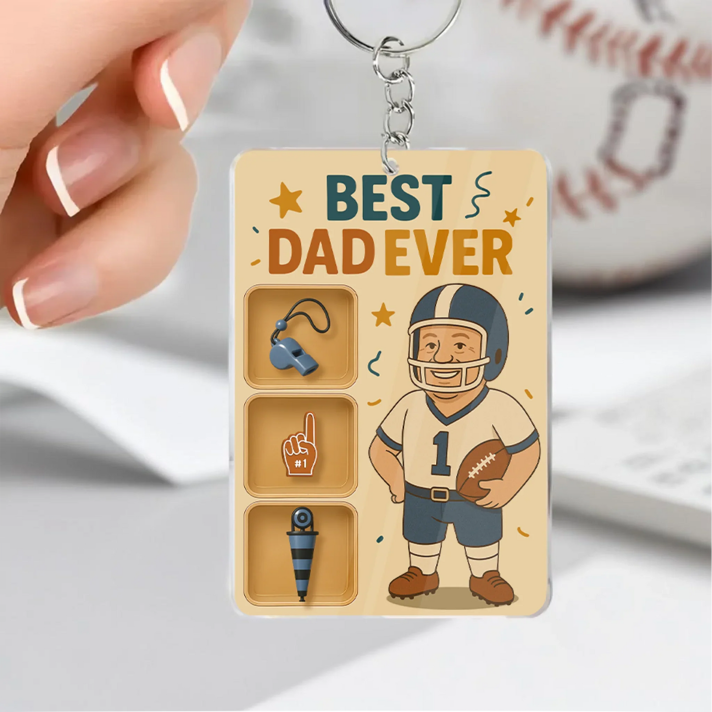 Personalized USA Baseball Acrylic Keychain - Gift Idea For Father's Day - Upload Photo - Best Dad Ever
