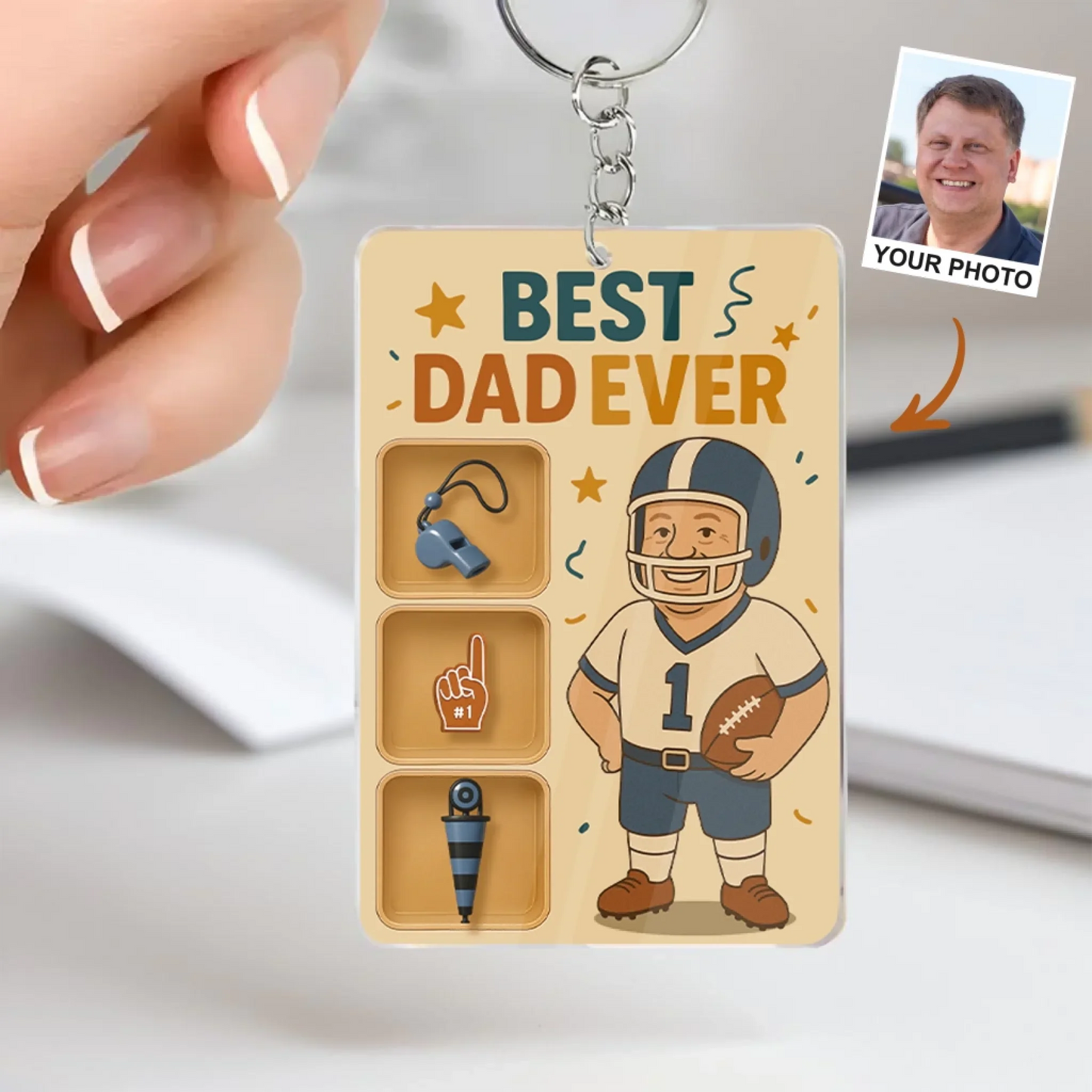 Personalized USA Baseball Acrylic Keychain - Gift Idea For Father's Day - Upload Photo - Best Dad Ever