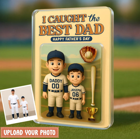 Personalized Father And Kids Baseball Acrylic Block - Gift Idea For Father's Day - Upload Photo - I Caught The Best Dad