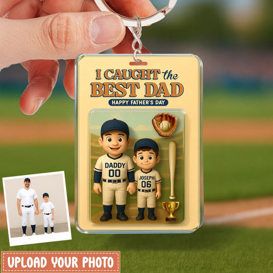 Personalized Father And Kids Baseball Acrylic Keychain - Gift Idea For Father's Day - Upload Photo - I Caught The Best Dad