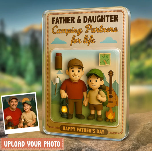 Personalized Father And Kids Camping Acrylic Block - Gift Idea For Father's Day/Camping Lover - Upload Photo - Father & Daughter Camping Partners For Life