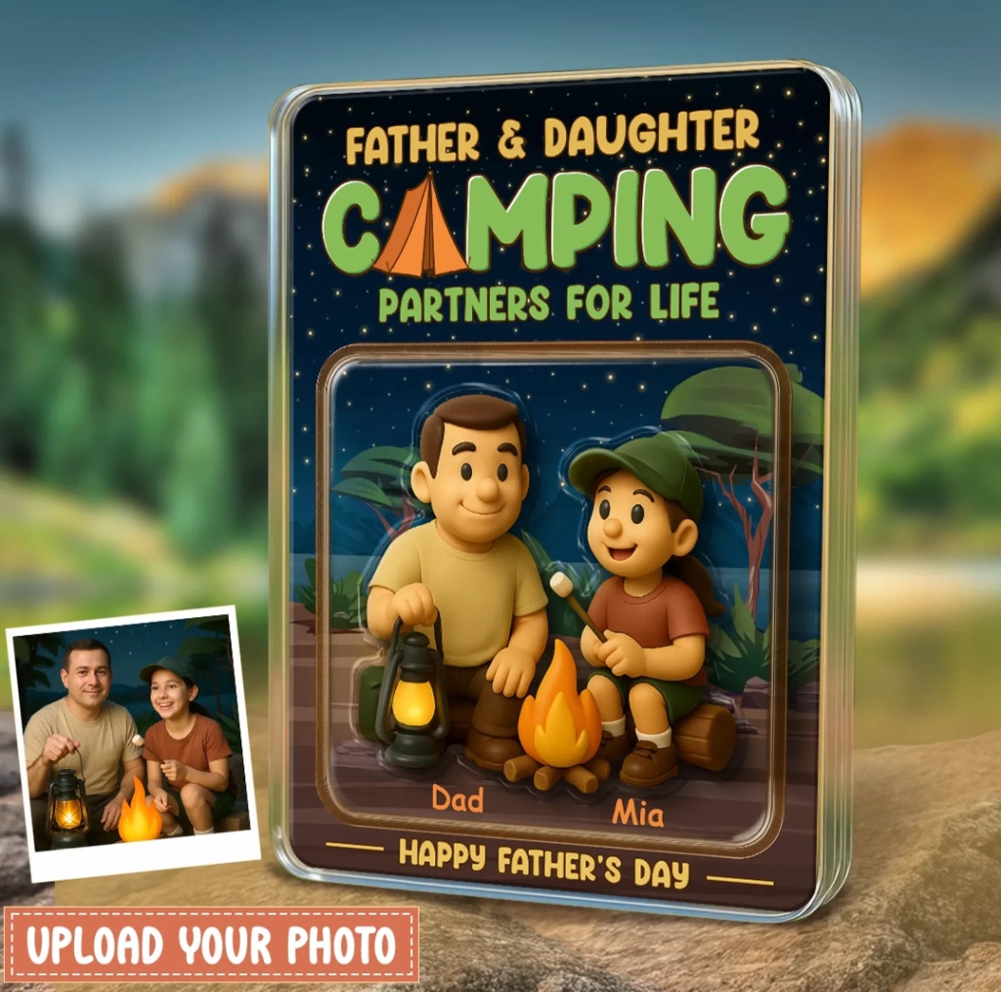 Personalized Father And Kids Camping Acrylic Block - Gift Idea For Father's Day/Camping Lover - Upload Photo - Father & Daughter Camping Partners For Life