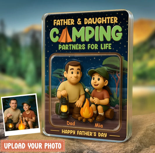 Personalized Father And Kids Camping Acrylic Block - Gift Idea For Father's Day/Camping Lover - Upload Photo - Father & Daughter Camping Partners For Life