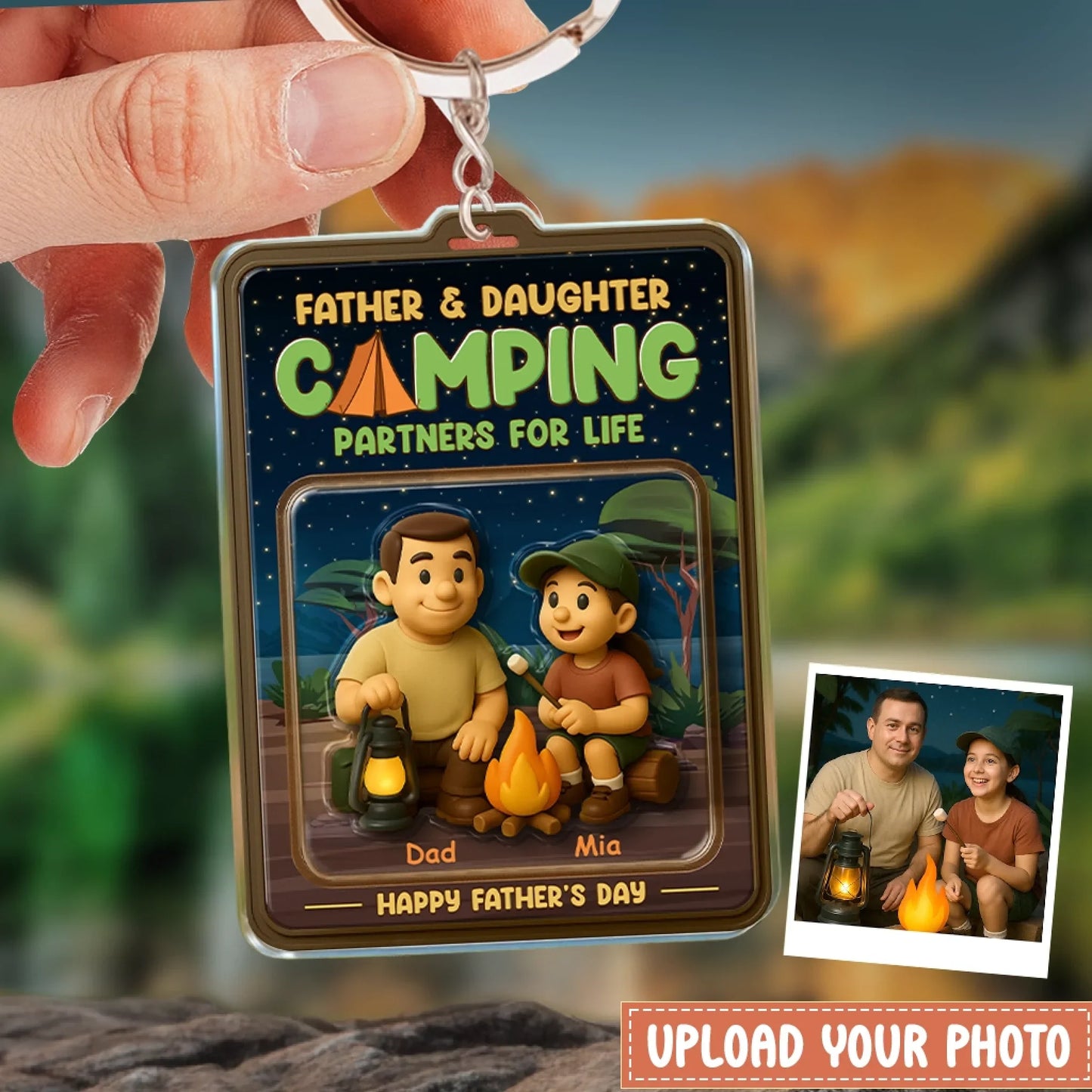 Personalized Father And Kids Camping Acrylic Keychain - Gift Idea For Father's Day - Upload Photo - Father & Daughter Camping Partners For Life