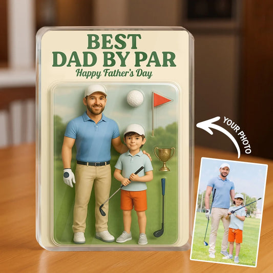 Personalized Golf Father And Kids Acrylic Block - Gift Idea For Father's Day - Upload Photo - Best Dad By Far