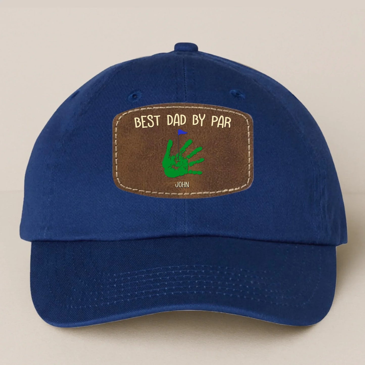 Personalized Best Dad By Par Golf Player Father's Day Gift - Leather Patch Bio-Washed Classic Dad Hat
