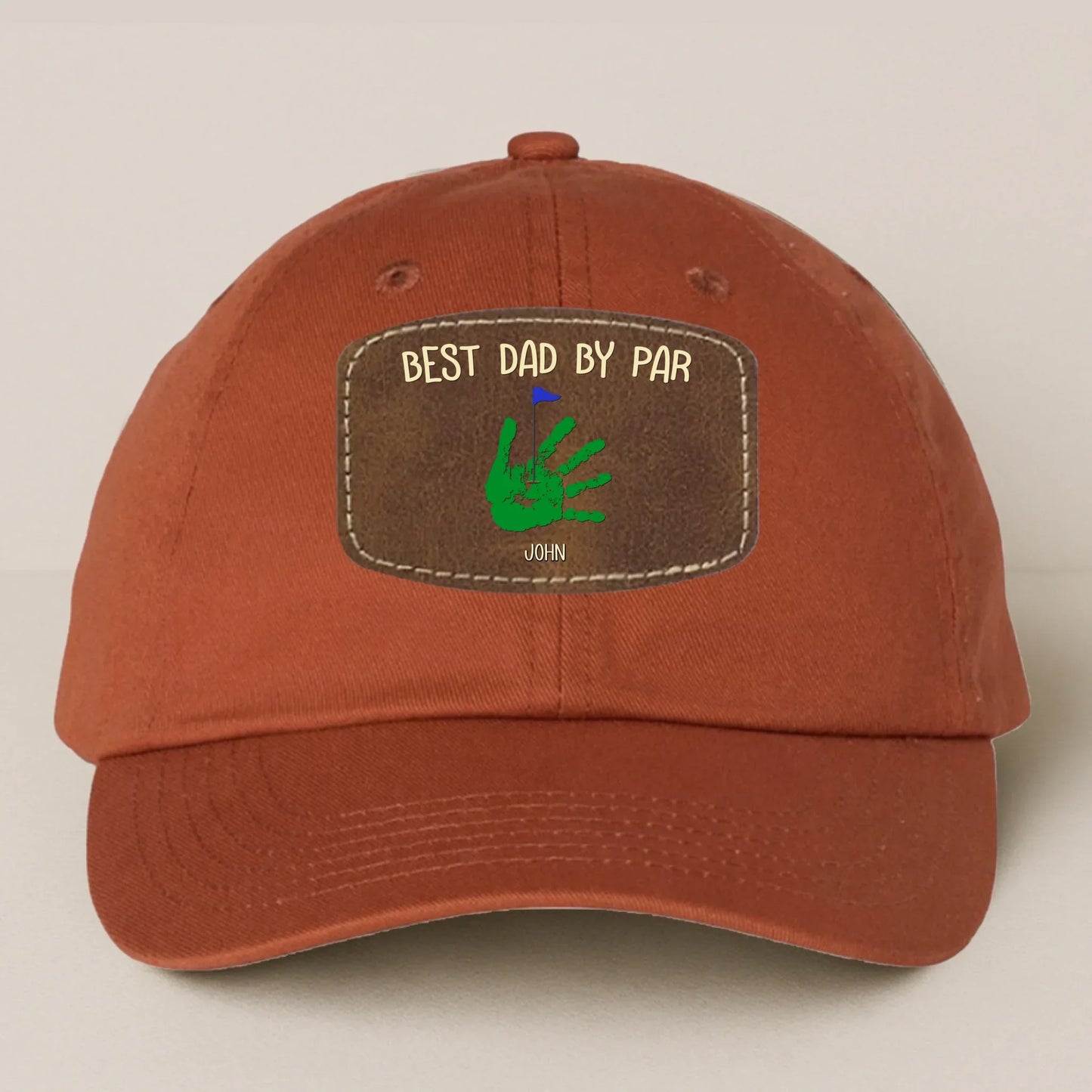 Personalized Best Dad By Par Golf Player Father's Day Gift - Leather Patch Bio-Washed Classic Dad Hat