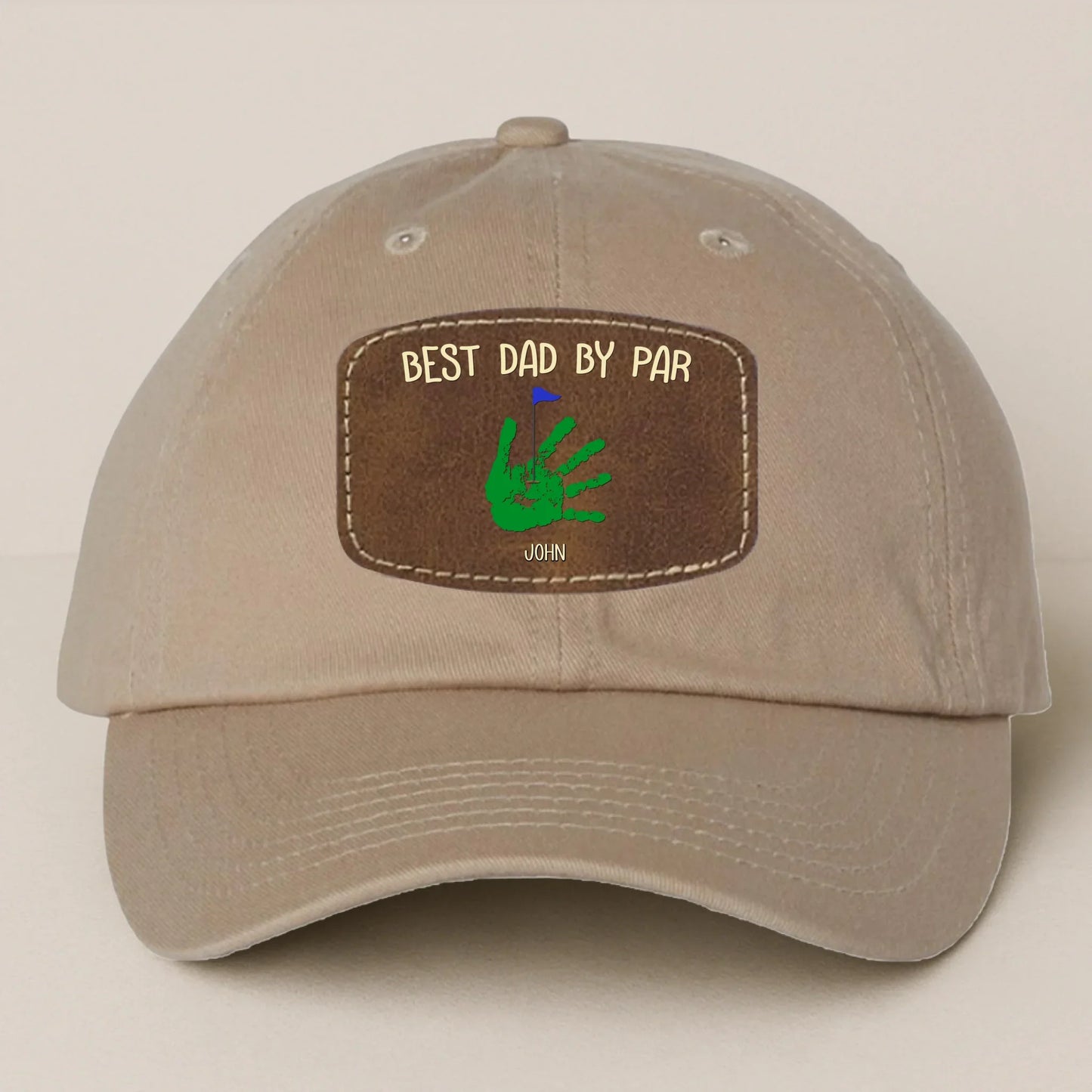 Personalized Best Dad By Par Golf Player Father's Day Gift - Leather Patch Bio-Washed Classic Dad Hat