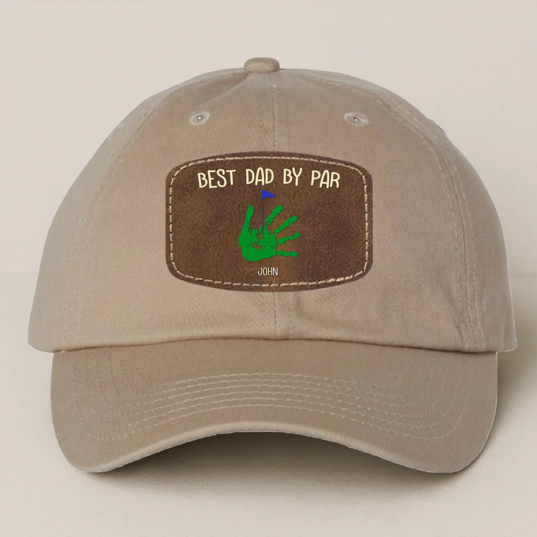 Personalized Best Dad By Par Golf Player Father's Day Gift - Leather Patch Bio-Washed Classic Dad Hat
