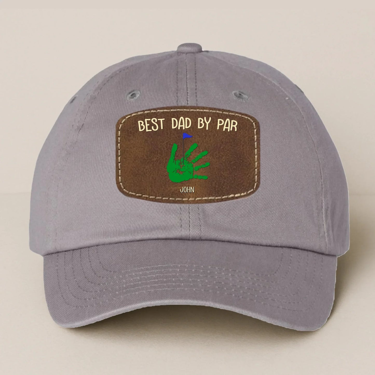 Personalized Best Dad By Par Golf Player Father's Day Gift - Leather Patch Bio-Washed Classic Dad Hat
