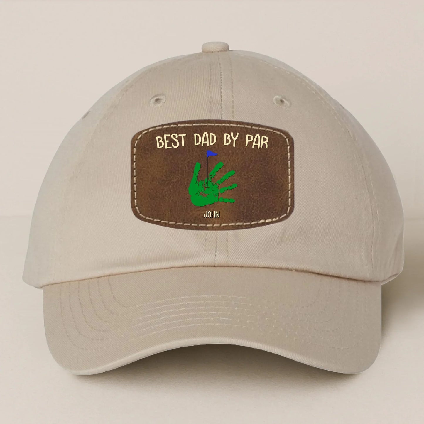 Personalized Best Dad By Par Golf Player Father's Day Gift - Leather Patch Bio-Washed Classic Dad Hat