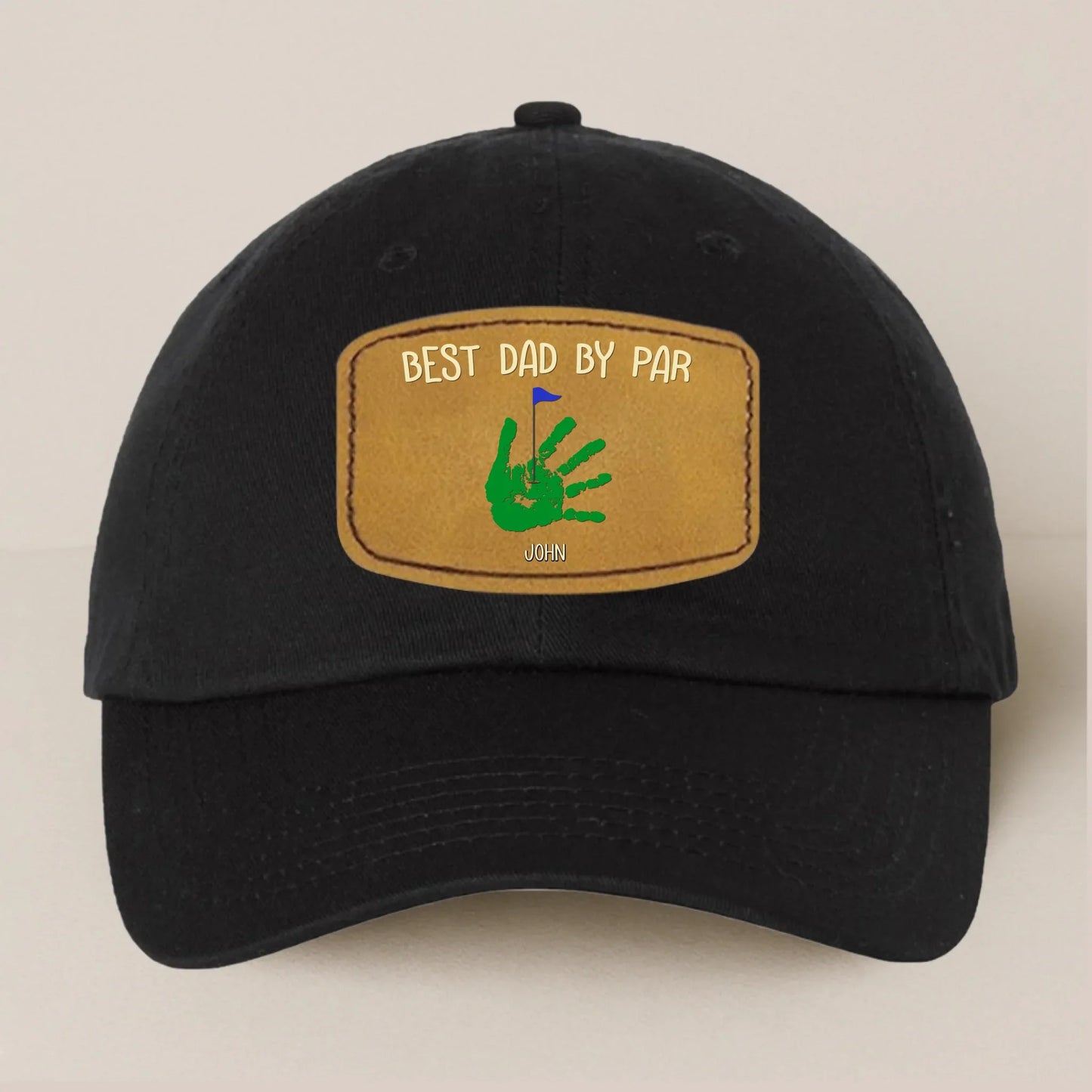Personalized Best Dad By Par Golf Player Father's Day Gift - Leather Patch Bio-Washed Classic Dad Hat