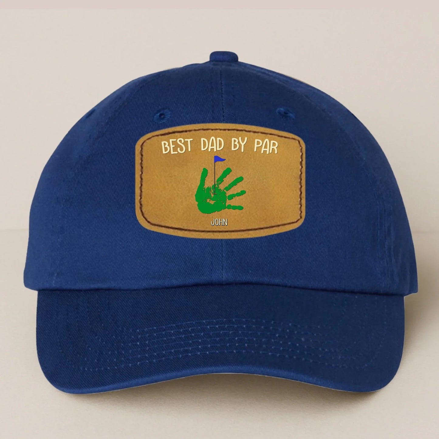 Personalized Best Dad By Par Golf Player Father's Day Gift - Leather Patch Bio-Washed Classic Dad Hat