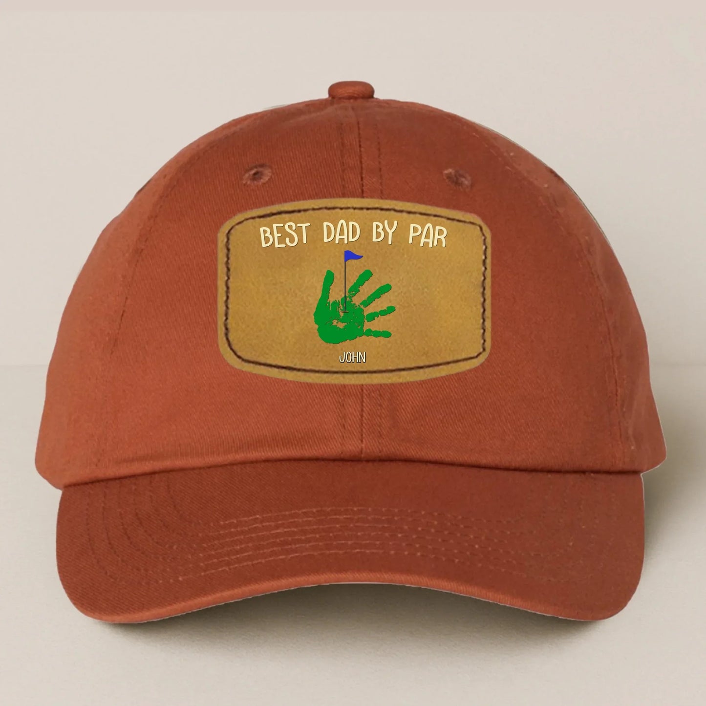 Personalized Best Dad By Par Golf Player Father's Day Gift - Leather Patch Bio-Washed Classic Dad Hat