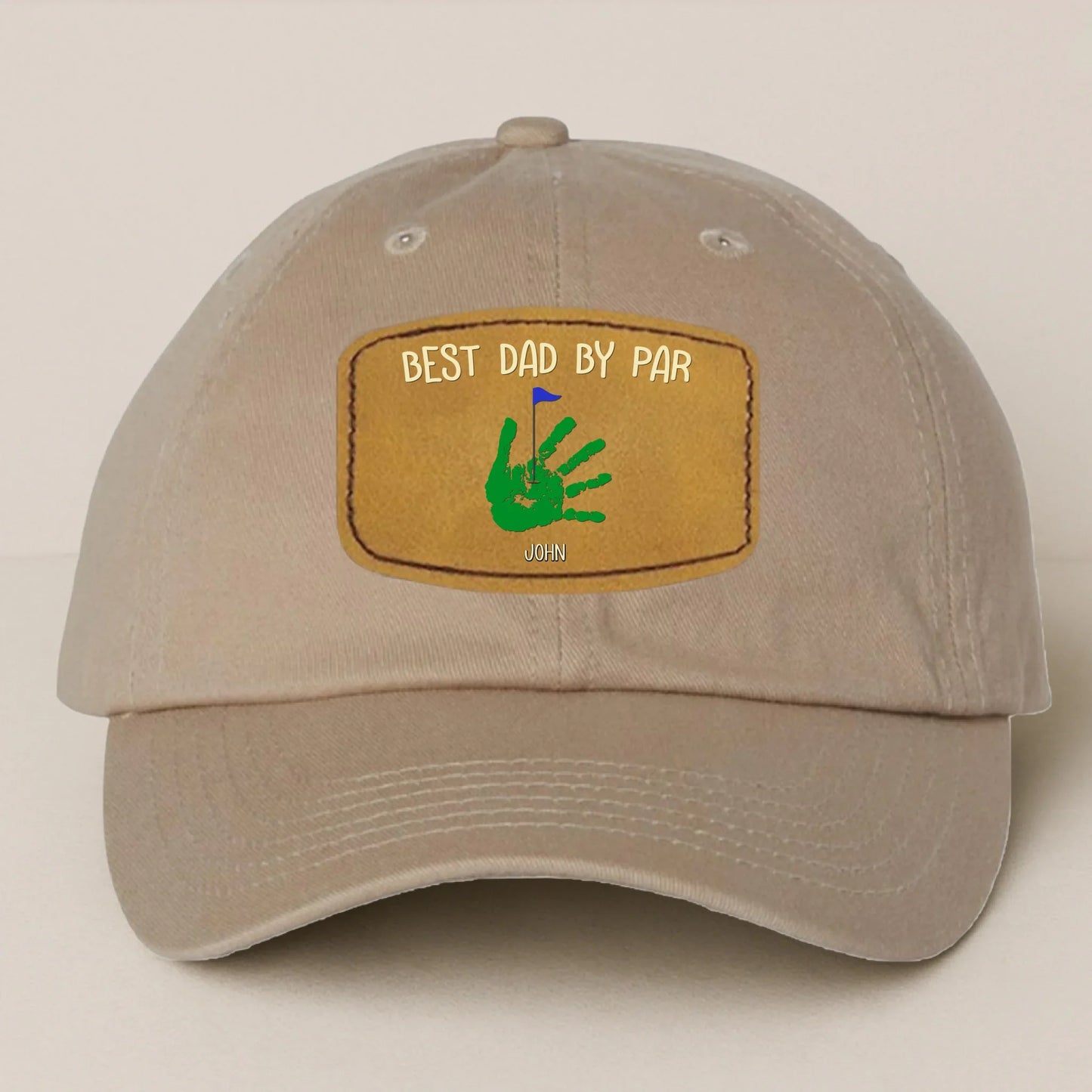 Personalized Best Dad By Par Golf Player Father's Day Gift - Leather Patch Bio-Washed Classic Dad Hat
