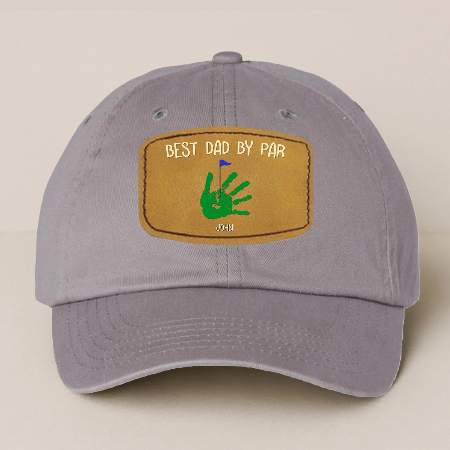 Personalized Best Dad By Par Golf Player Father's Day Gift - Leather Patch Bio-Washed Classic Dad Hat