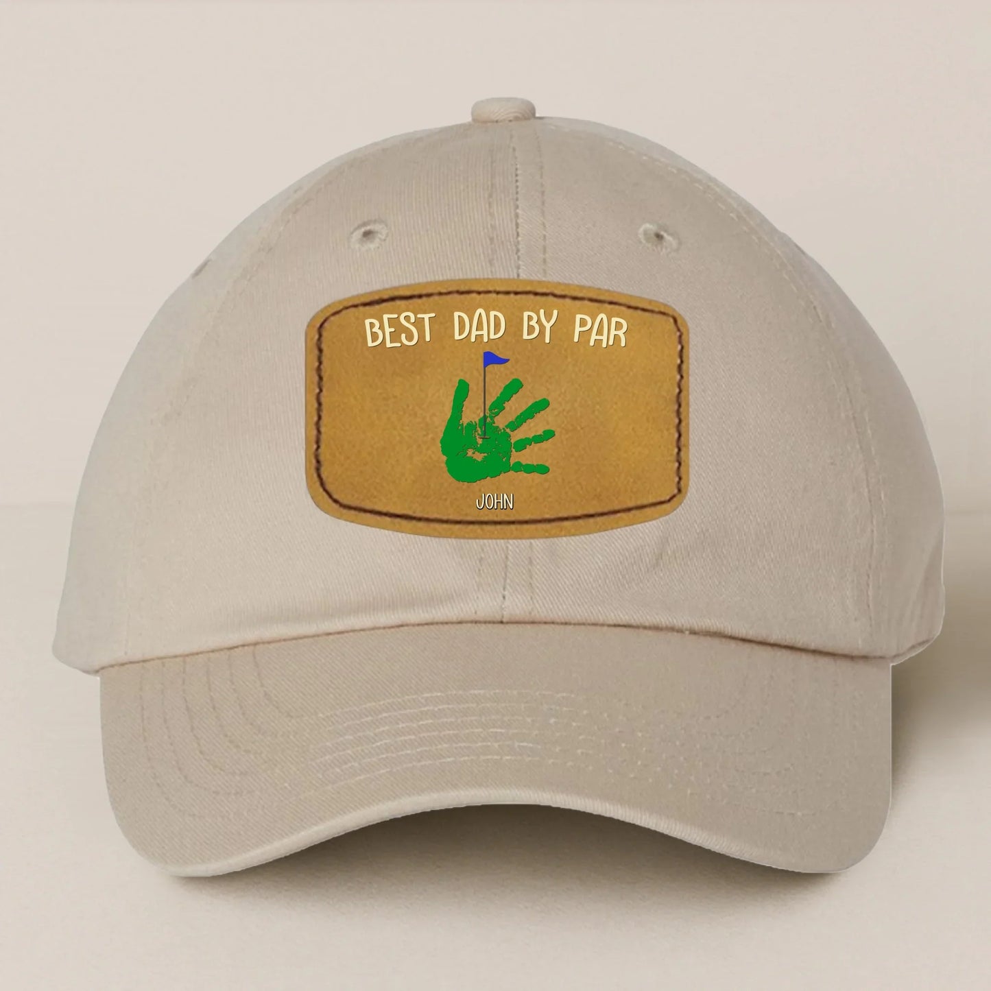 Personalized Best Dad By Par Golf Player Father's Day Gift - Leather Patch Bio-Washed Classic Dad Hat