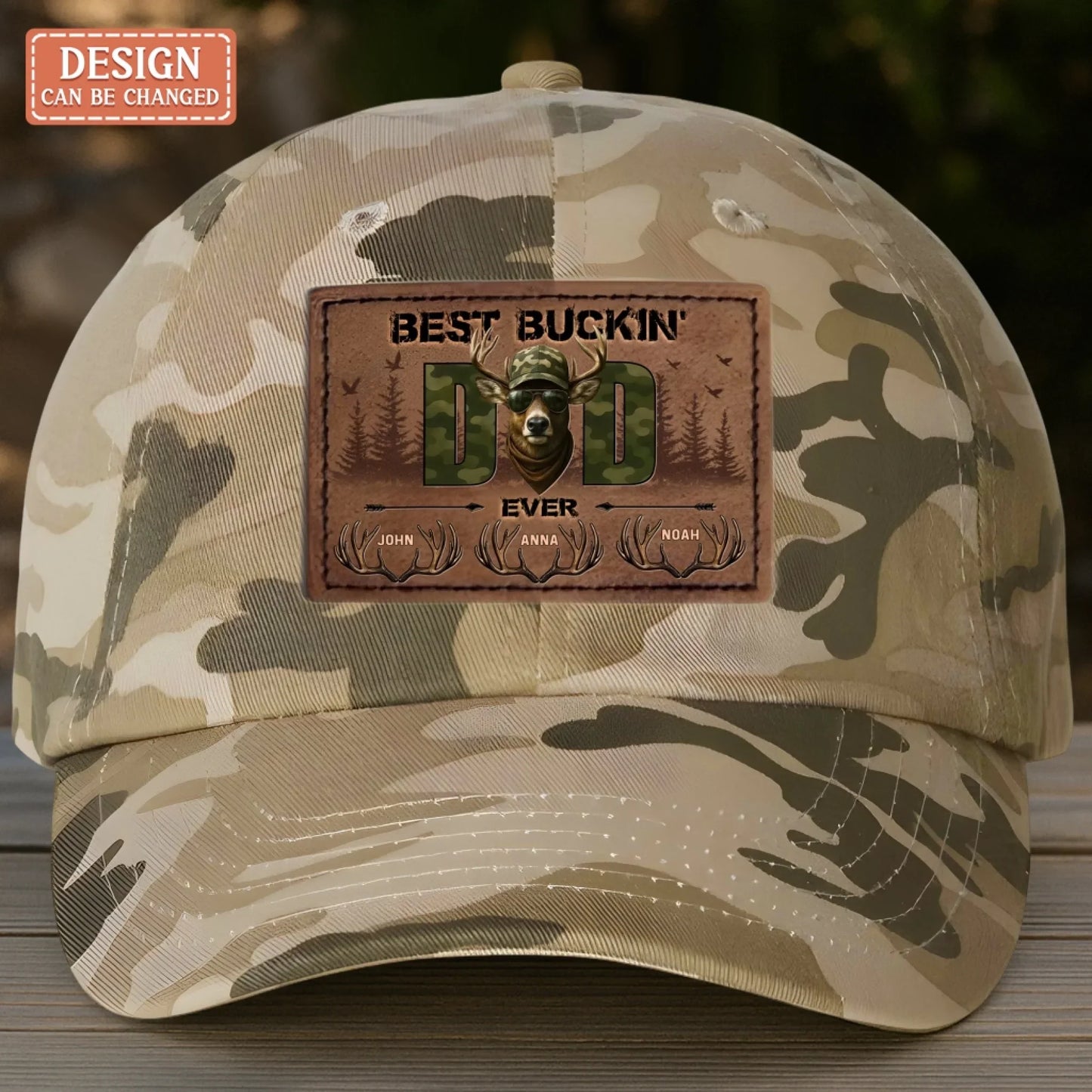 Personalized Best Buckin Dad Leather Patch Bio-Washed Classic Hat - Gift Idea For Father's Day/Hunting Lover