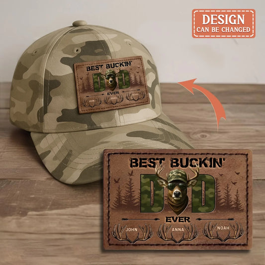 Personalized Best Buckin Dad Leather Patch Bio-Washed Classic Hat - Gift Idea For Father's Day/Hunting Lover