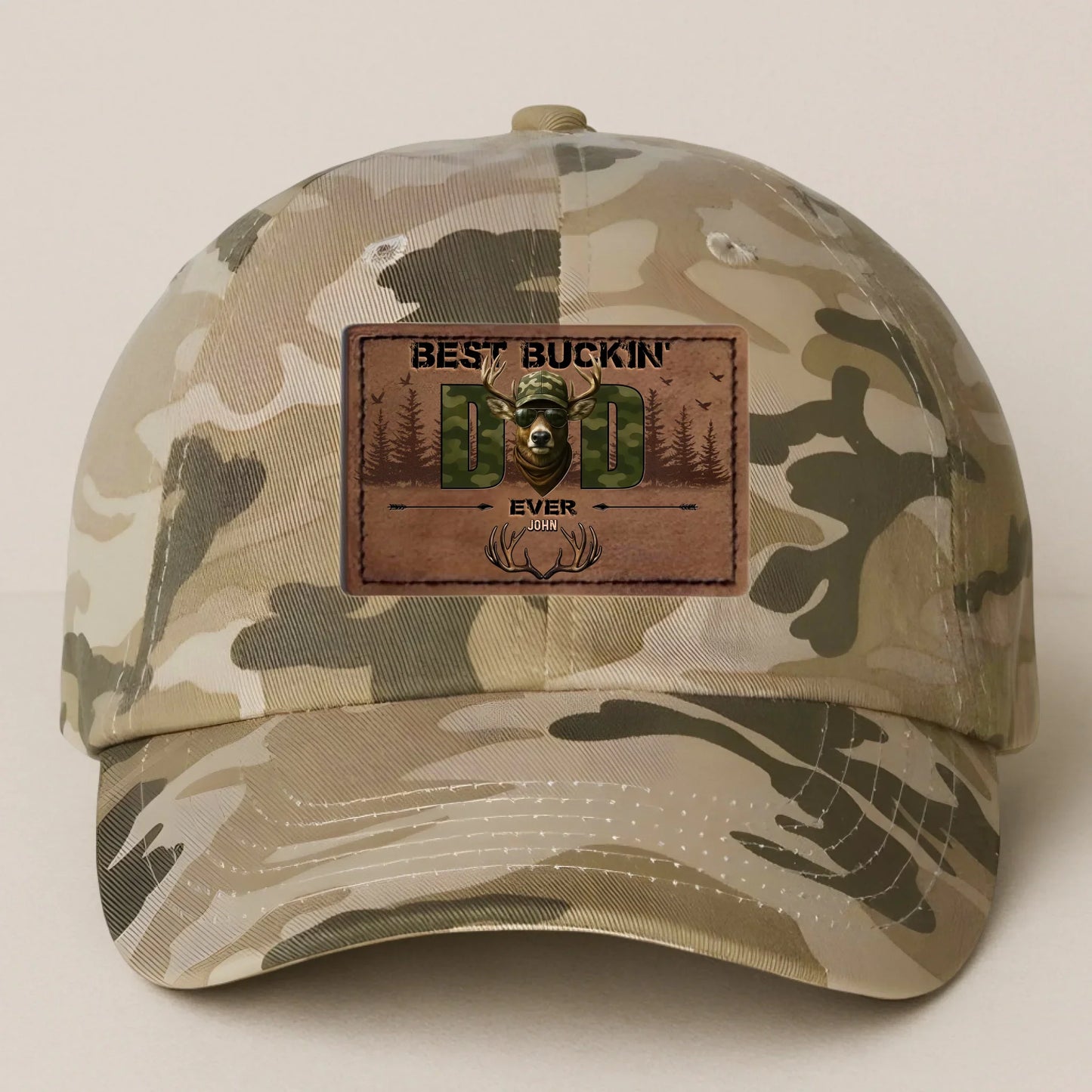 Personalized Best Buckin Dad Leather Patch Bio-Washed Classic Hat - Gift Idea For Father's Day/Hunting Lover