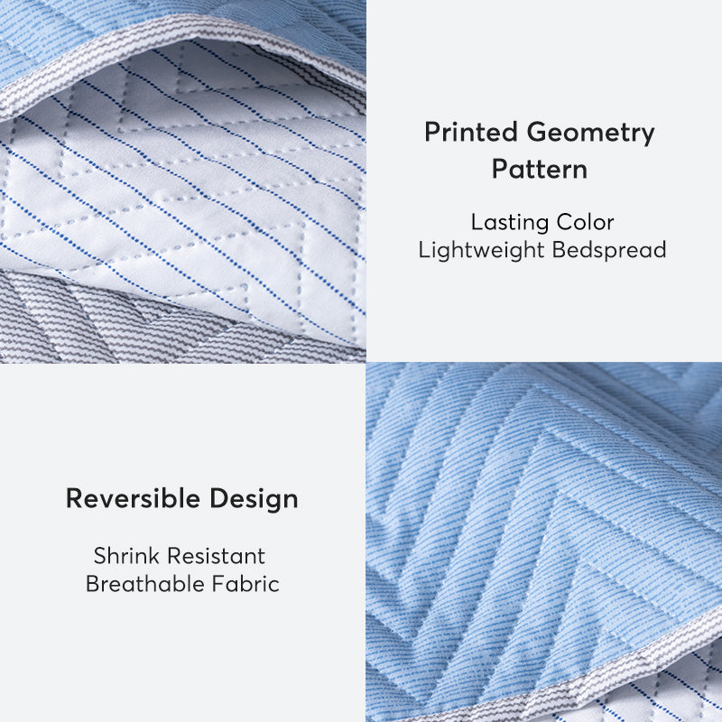 Kasentex Spring Lightweight Reversible Stripe Quilt Set Bedding- Sky Blue and Ivory White, Room Decor, Graduation Gifts, Father's Day Gift