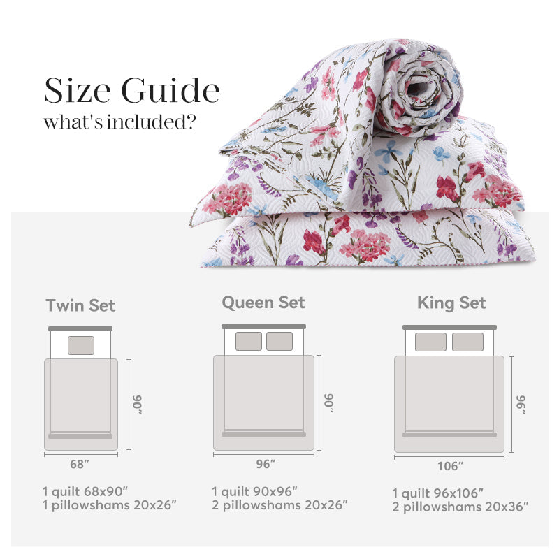 Kasentex Spring Floral Quilt Set - Lightweight & Reversible - Cozy & Stylish Bedding - Machine Washable, Room Decor, Graduation Gifts