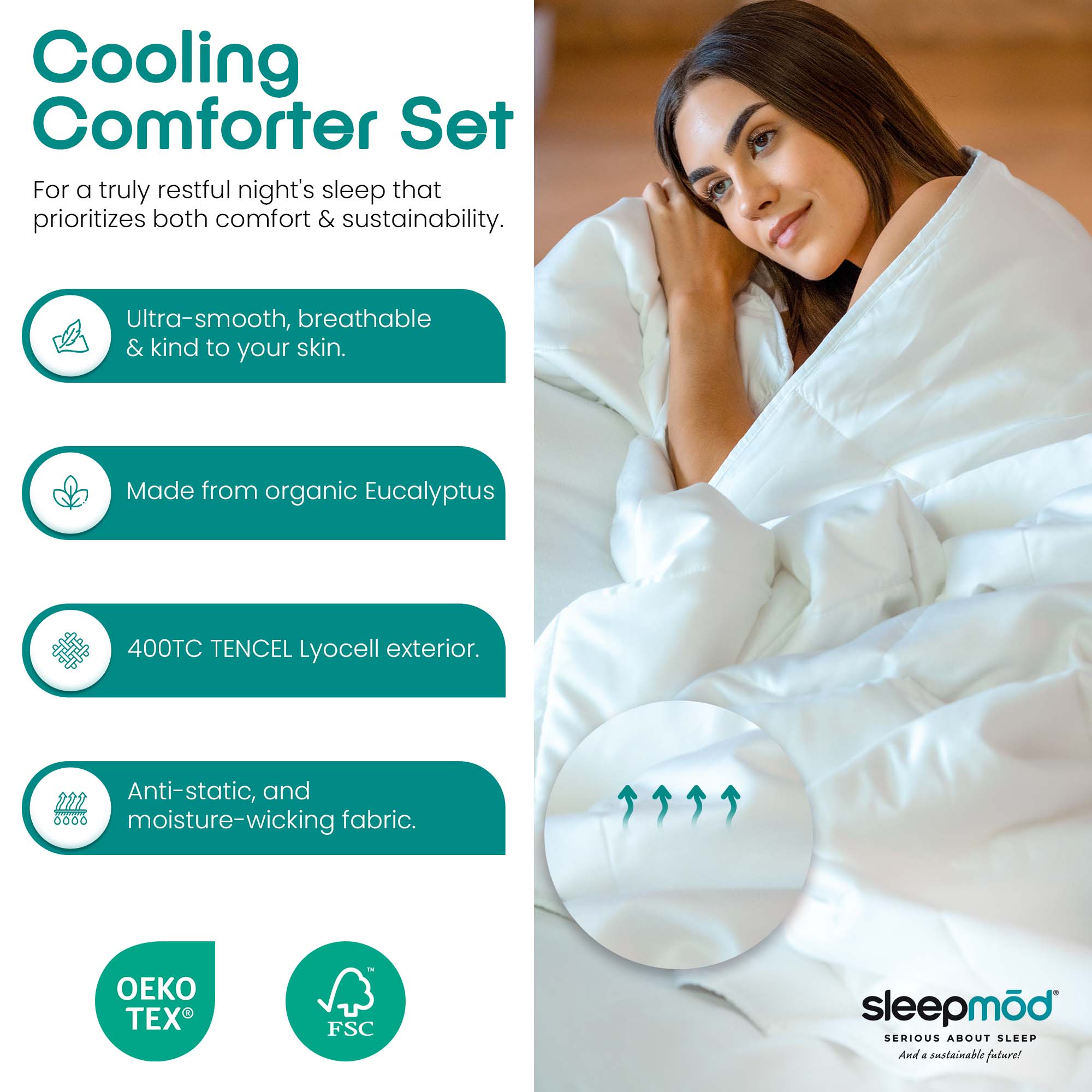 Cooling Comforter Set – Temperature-Regulating Eucalyptus Silk Comforter & Pillow Shams