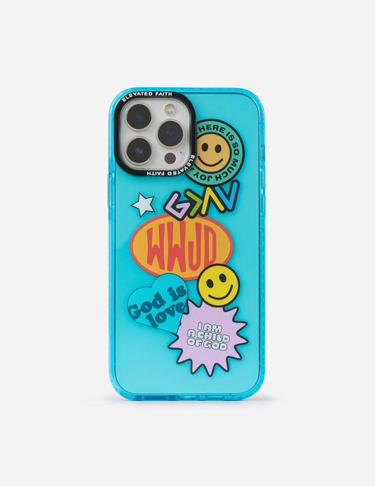 Funda de teléfono tipo collage de calcomanías azules