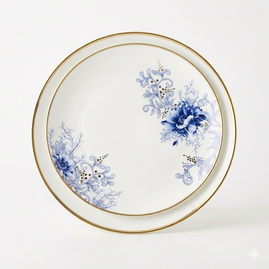 Blue Floral Accent Plate - Set of 4